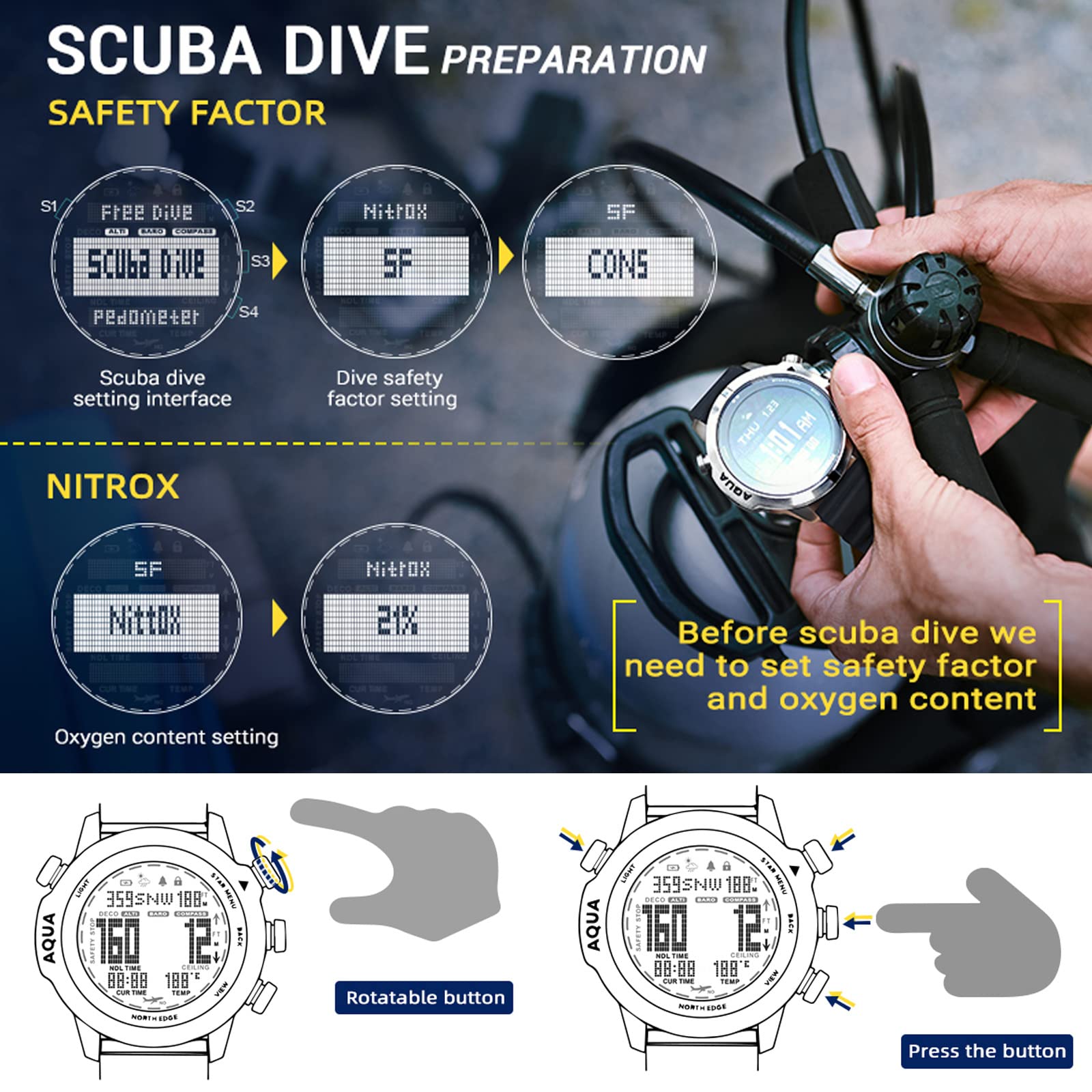Findtime Dive Computer Watch for Men & Women - 10ATM Waterproof Diving Wristwatch with Altimeter, Barometer & Compass for Scuba, Freediving & Survival | Perfect for Professional Divers & Outdoor Adventures