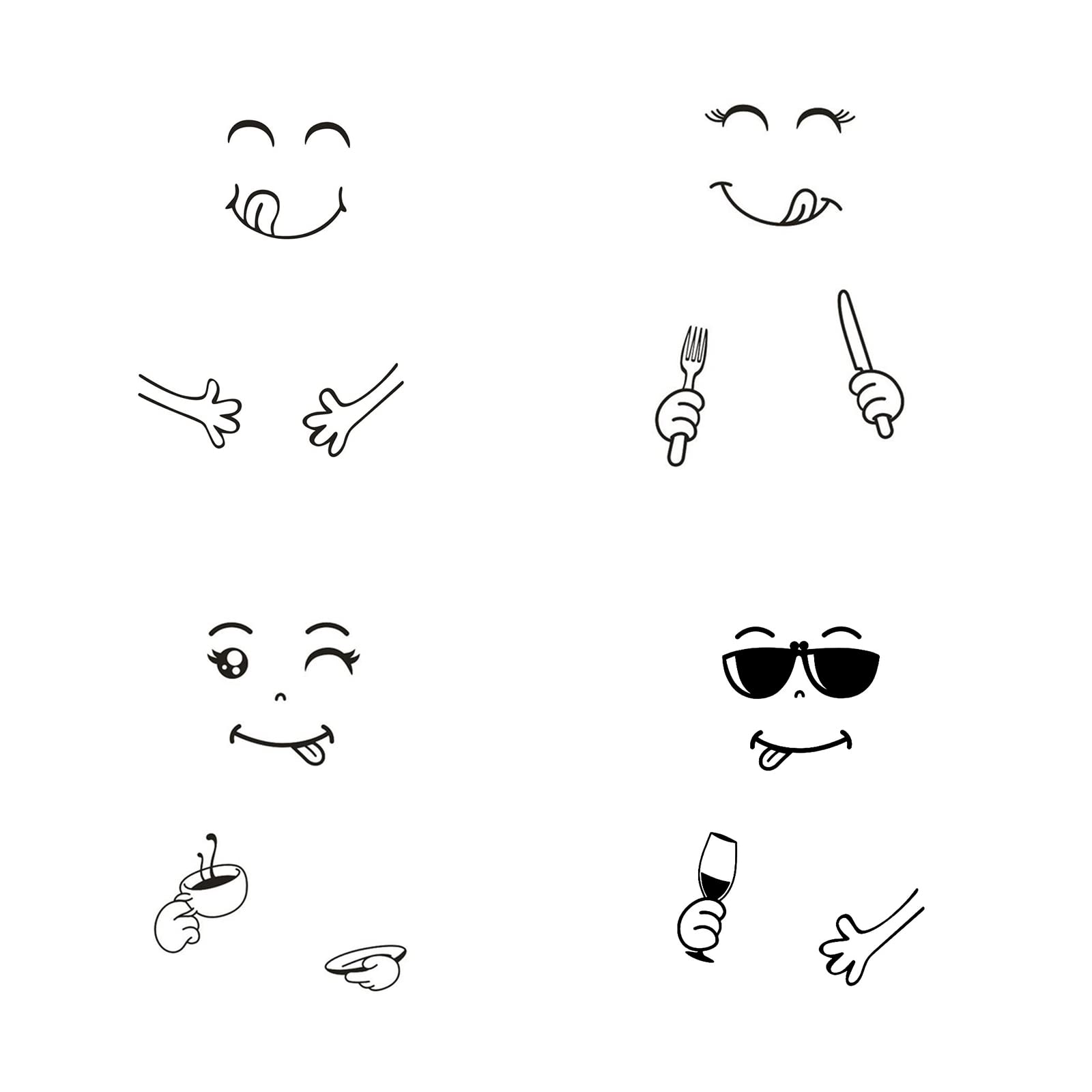 BFYDOAA 4-Piece Cute Smile Face Vinyl Fridge Stickers - DIY Refrigerator Decals for Kitchen Decor, Happy Food-Themed Wall Decoration | Perfect for Home, Office & Dorm Room Decorations