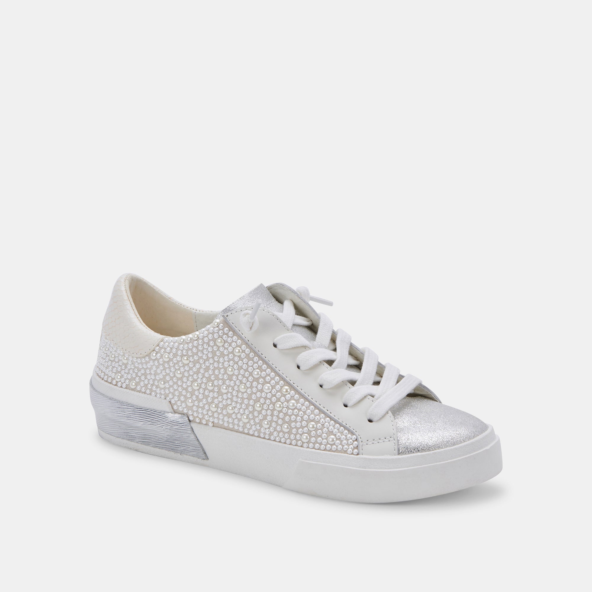 ZINA PEARL WIDE SNEAKERS VANILLA PEARLS - Comfortable Wide Fit Women's Sneakers with Pearl Accents for Casual Wear, Walking & Fashion Outfits