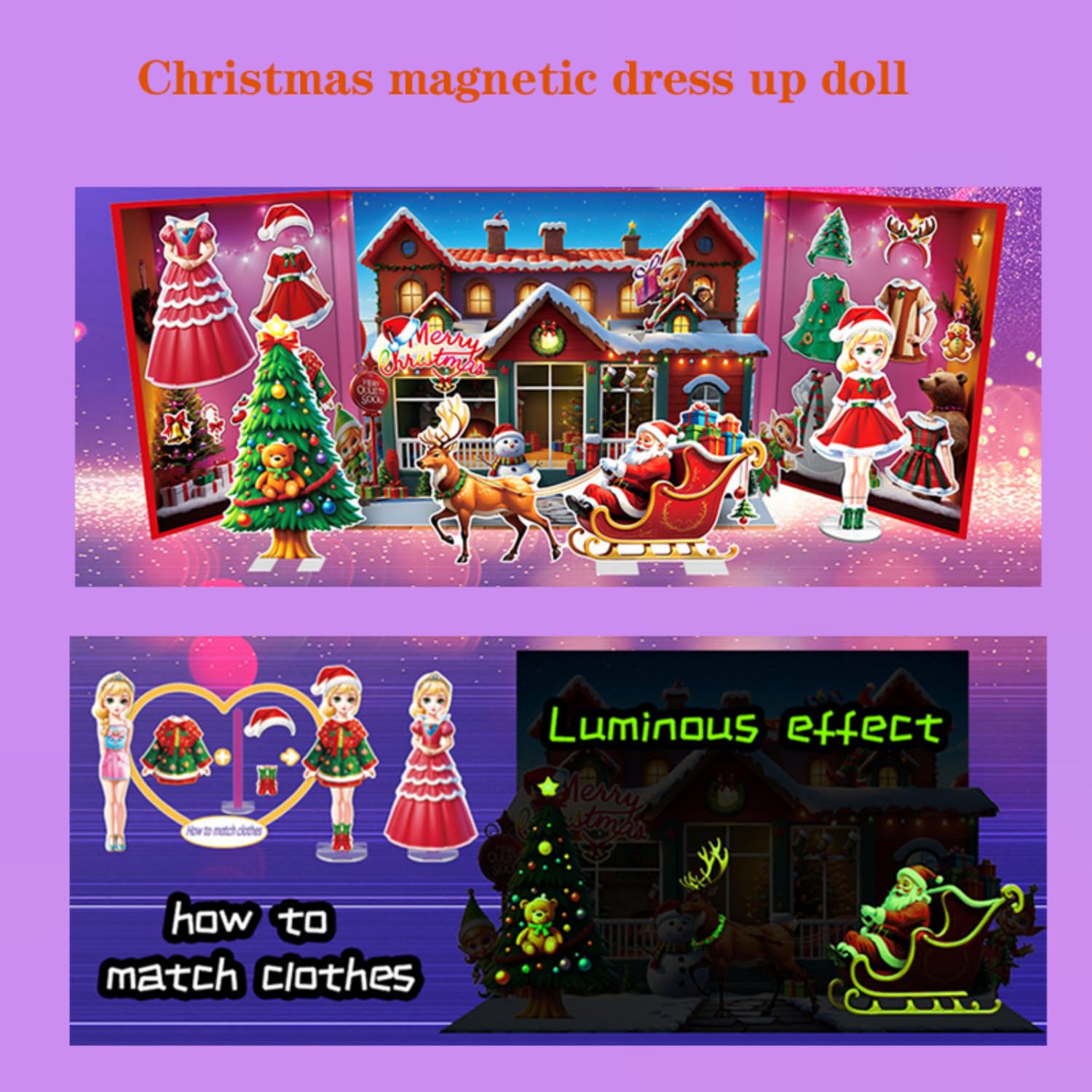 Christmas Magnetic Paper Dolls Dress-Up Game for Kids - Magnetic Dress Up Dolls & Book for Girls & Toddlers Age 3+ | Fun Holiday Gift & Travel Activity Toy