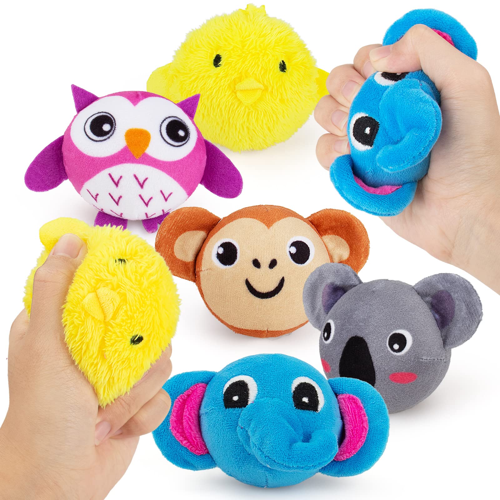 Teytoy Mini Sensory Stress Ball for Kids & Adults - 5 Pack Plush Stuffed Animal Toys (Owl, Elephant, Koala, Chicken, Monkey) - Anxiety Relief Squeeze Toys for Stress & Sensory Play - Perfect for Home, Office, School & Travel