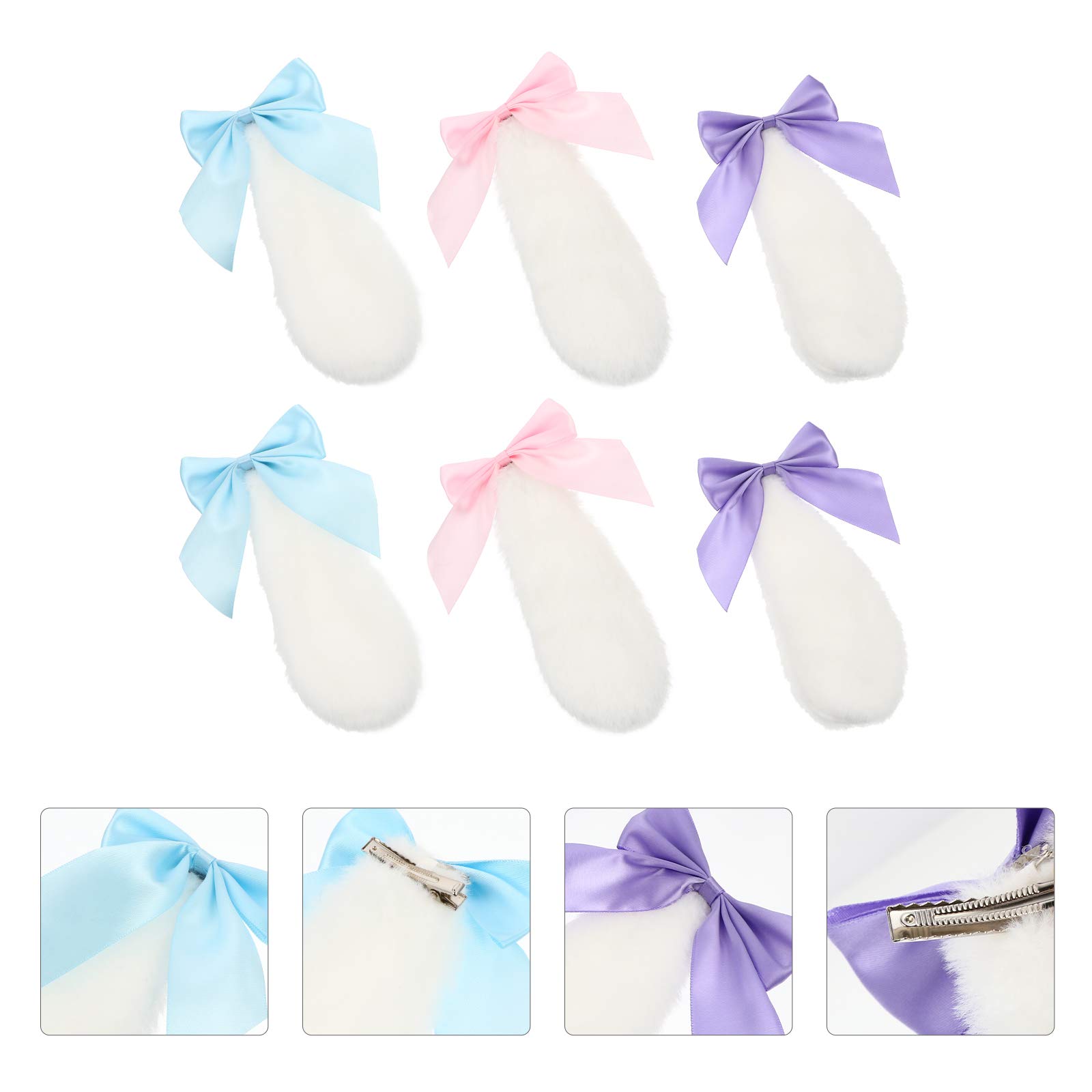 3 Pairs Plush Rabbit Ear Hair Clips for Women & Girls - Soft Stuffed Animal Bunny Hair Accessories with Artificial Fur - Perfect for Halloween, Cosplay, Parties, and Everyday Wear