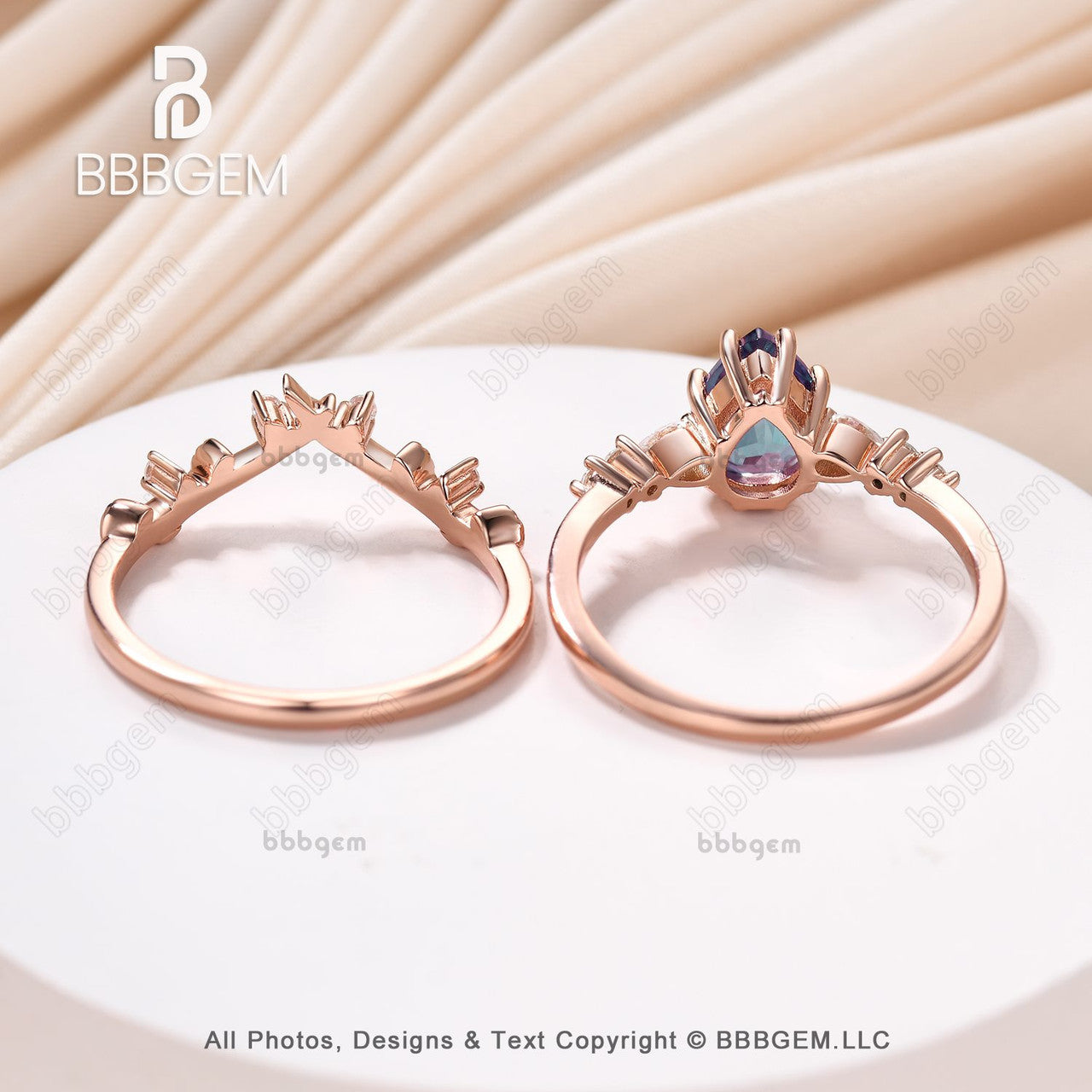 Pear Cut Moonstone & Moissanite Promise Ring Set for Women - Nature Inspired Leaf Stacking Band - Perfect for Engagement, Wedding, Anniversary Gifts & Everyday Boho Jewelry