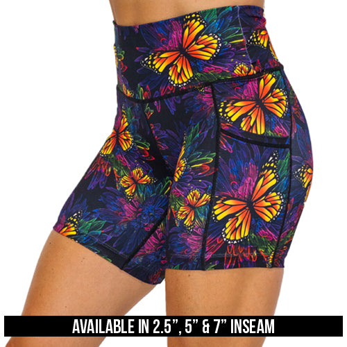 Butterfly Effect Women's Running Shorts - High Waist Athletic Shorts for Yoga, Gym & Outdoor Workouts