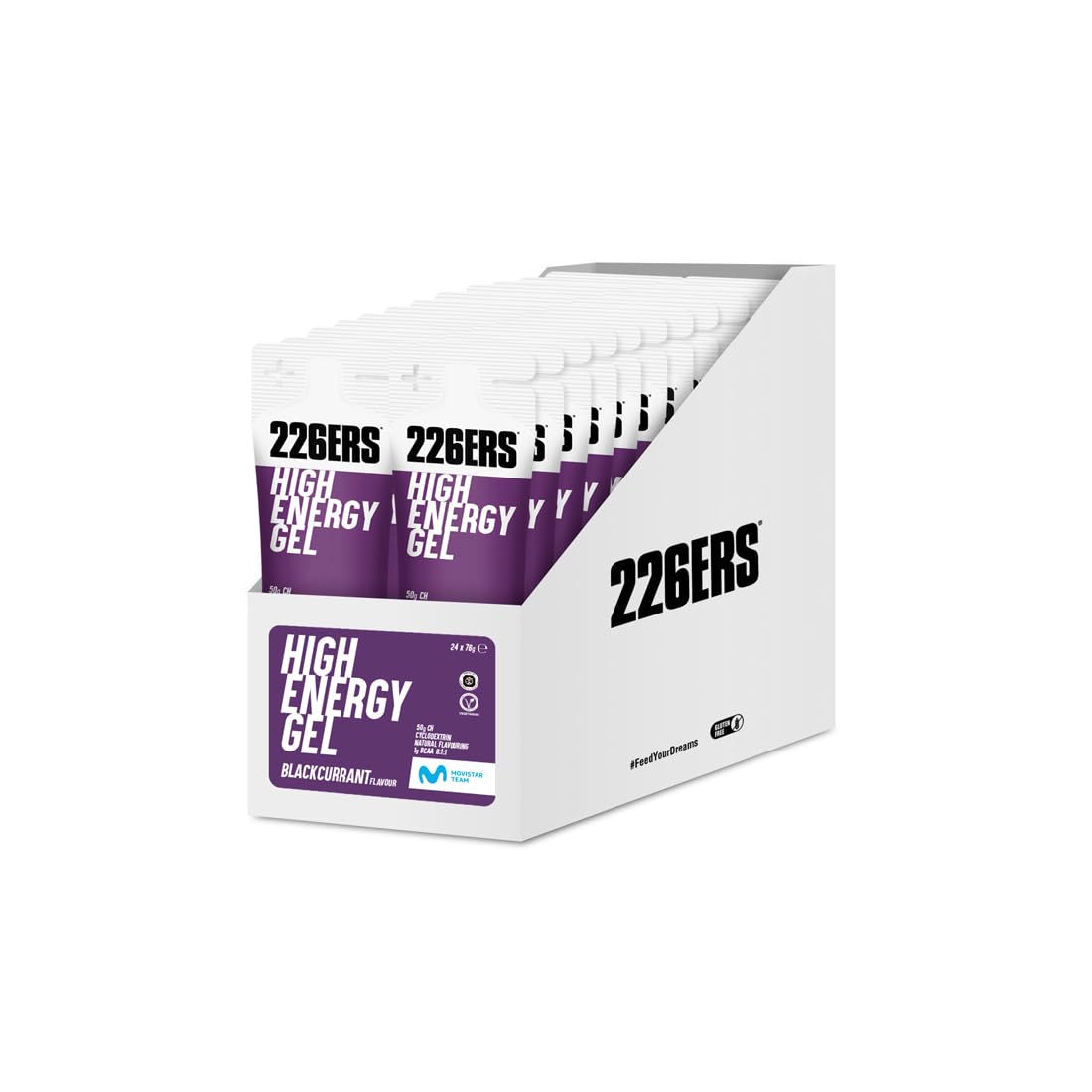 226ERS High Energy Gels with 50g Cyclodextrin for Endurance Athletes - Vegan Sports Nutrition Gel with Fast-Absorbing Carbs, Doping-Free Energy Boost, Blackcurrant Flavor (24 Pack) - Ideal for Marathon Running, Cycling & Triathlon Training
