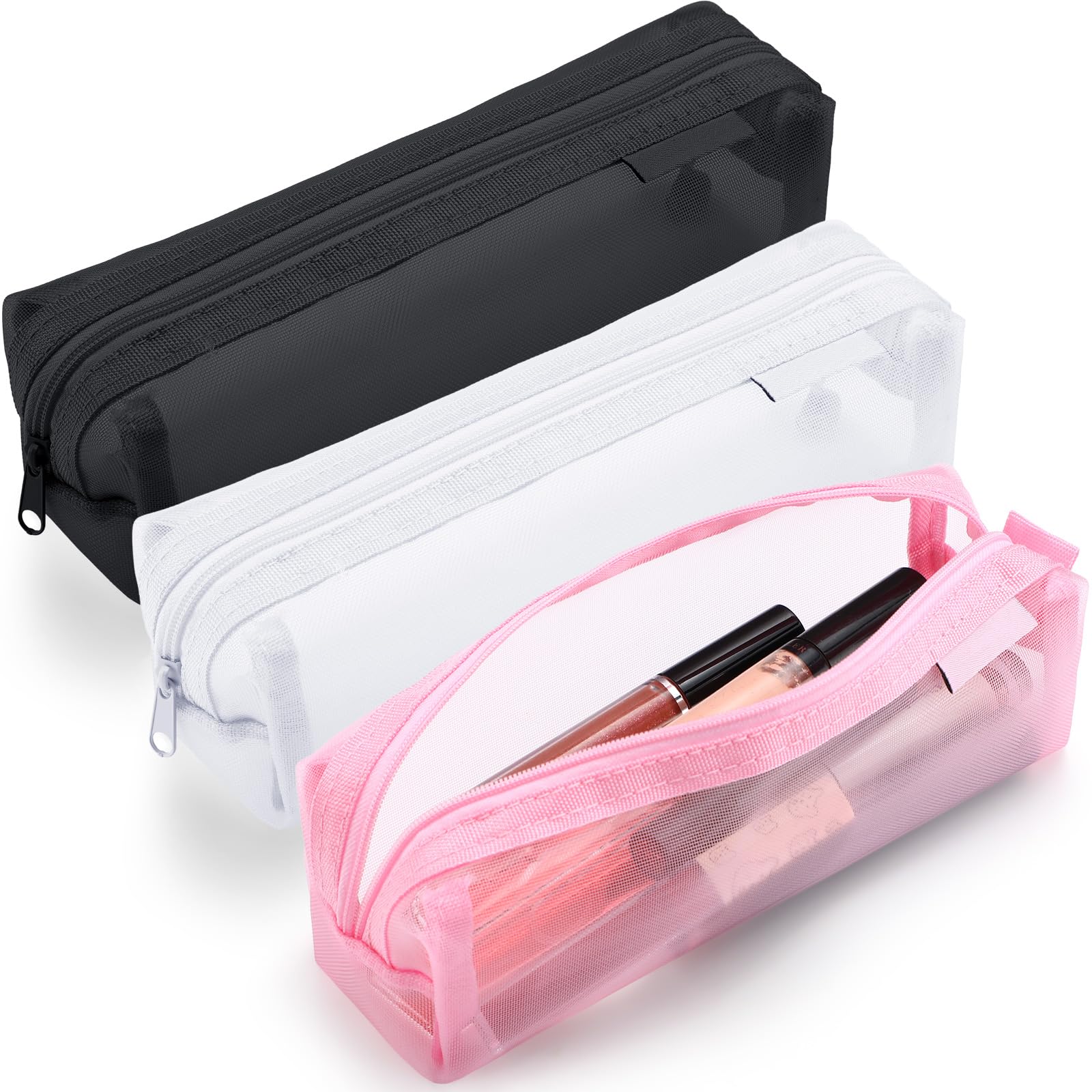 3 Pack Clear Mesh Makeup Brush Bags with Zipper - Travel Cosmetic Organizer Pouch for Brushes & Toiletries | Perfect for Travel, Gym, and Daily Makeup Organization