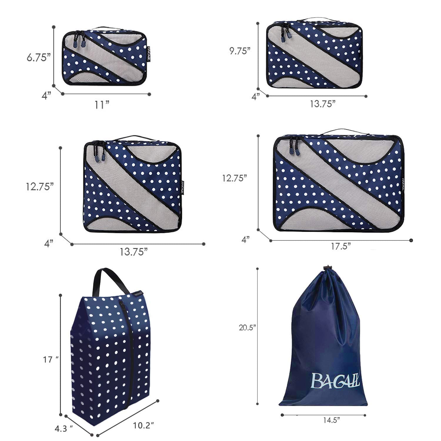 BAGAIL 6-Piece Packing Cubes Set - Lightweight Travel Luggage Organizers for Suitcases, Backpacks & Carry-Ons | Perfect for Business Trips, Vacations & Weekend Getaways