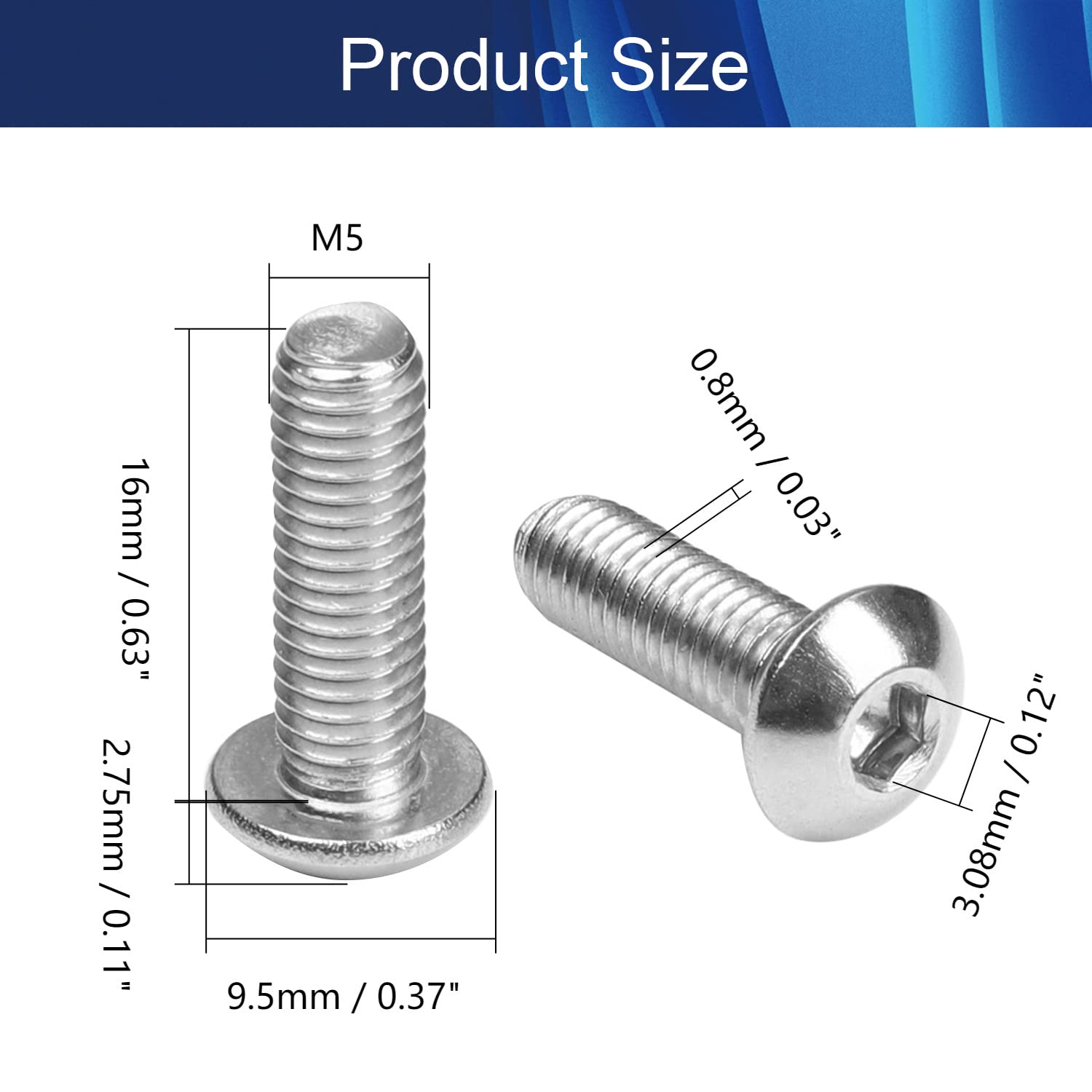 10Pcs M5x16mm Hex Socket Head Machine Screws - Carbon Steel Fasteners for Furniture Assembly