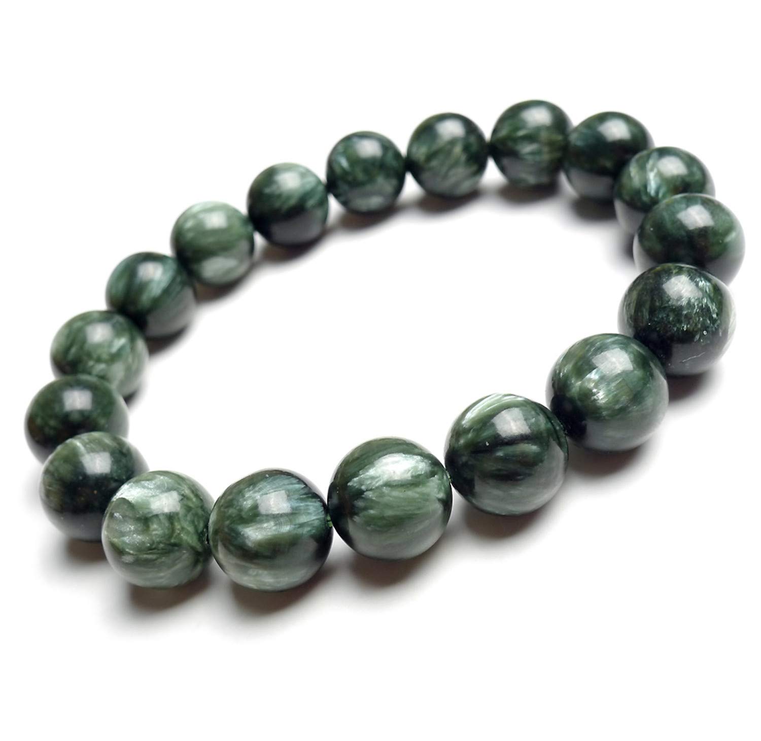 12mm Natural Green Seraphinite Crystal Stretch Bracelet for Women & Men - AAAA Quality Healing Stone Beads for Meditation, Yoga & Spiritual Jewelry