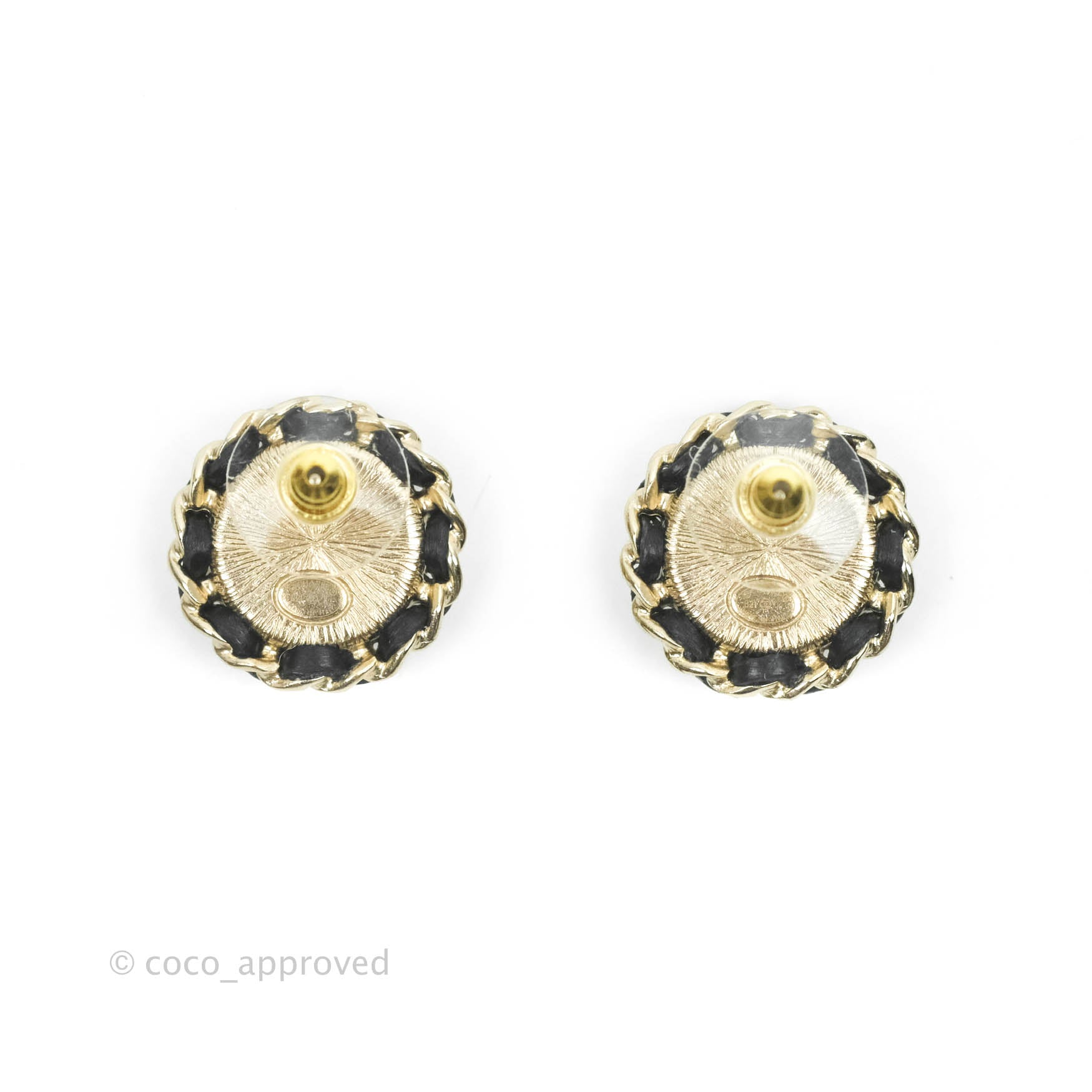 Chanel CC Pearl Crystal Black Lambskin Braided Round Earrings 21K Gold - Luxury Fashion Jewelry for Women, Perfect for Parties, Weddings & Special Occasions