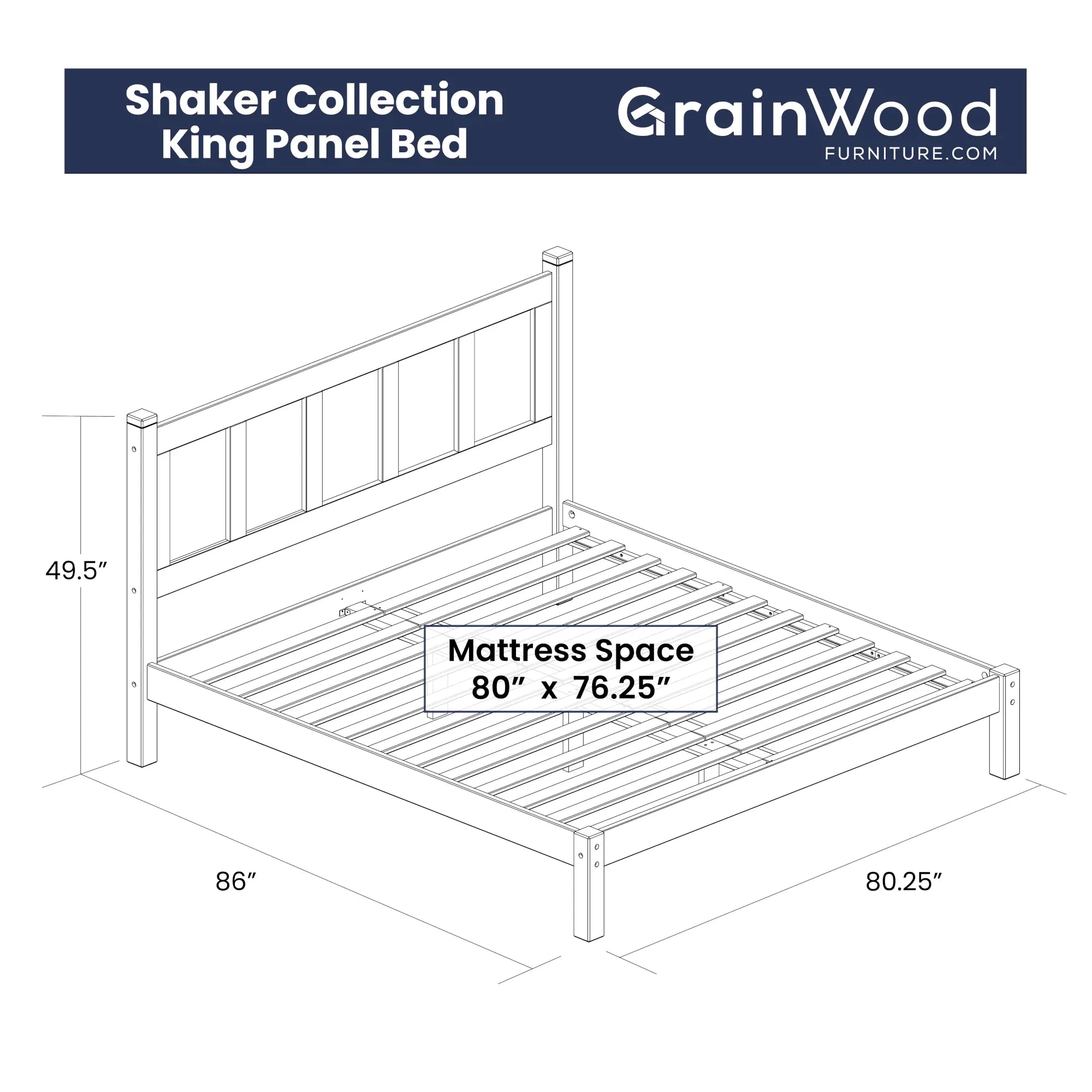 Shaker Panel Platform Bed Frame - Solid Wood Queen Size Bed with Storage, Modern Minimalist Design for Bedroom - Perfect for Small Spaces, Guest Rooms & Apartments