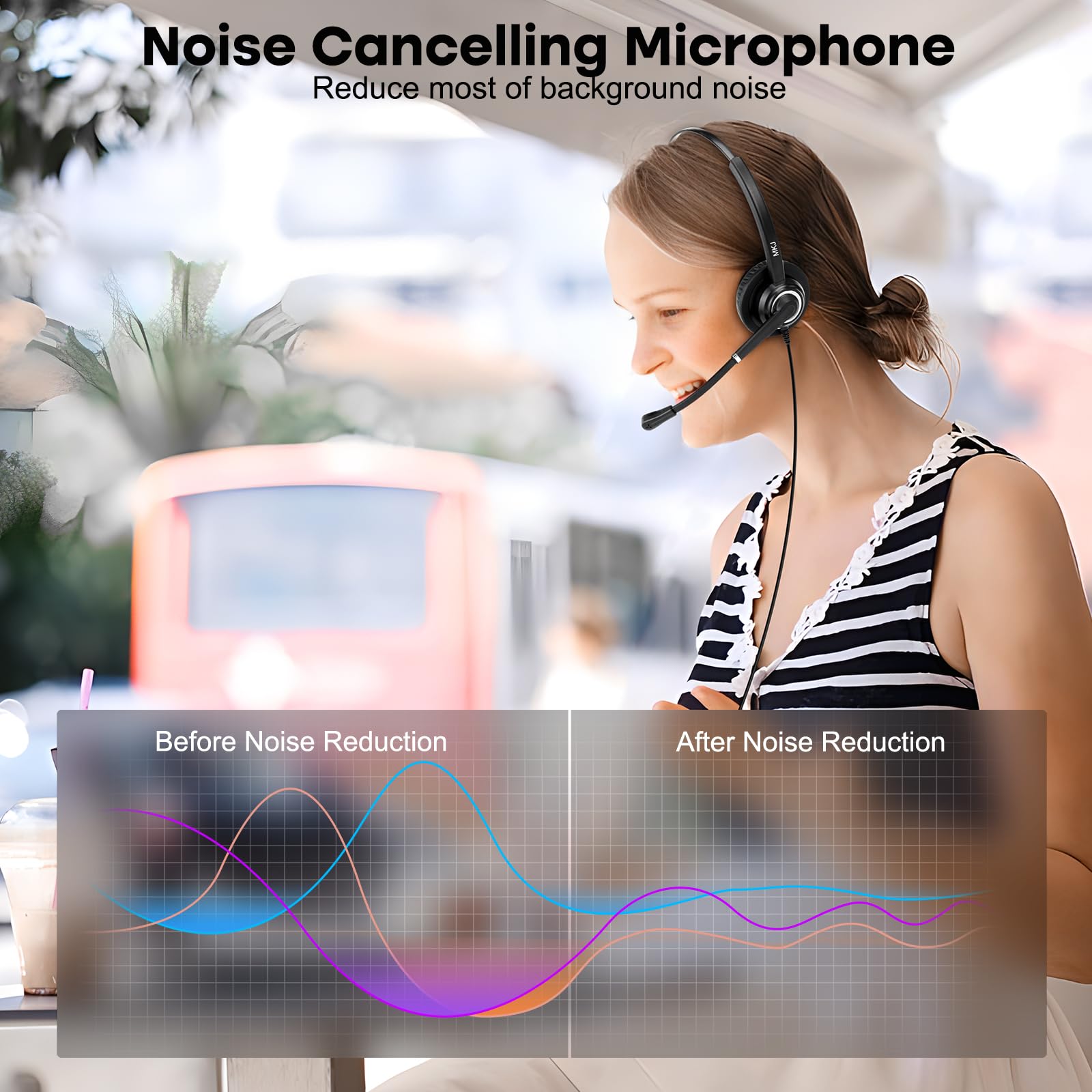 Noise Cancelling Office Headset with Microphone - Dual Ear RJ9 Corded Telephone Headset for Call Centers, Compatible with Altigen, Fanvil, Polycom, VVX, Audiocodes, Gigaset, Avaya, 3Com - Perfect for Remote Work & Customer Service Calls