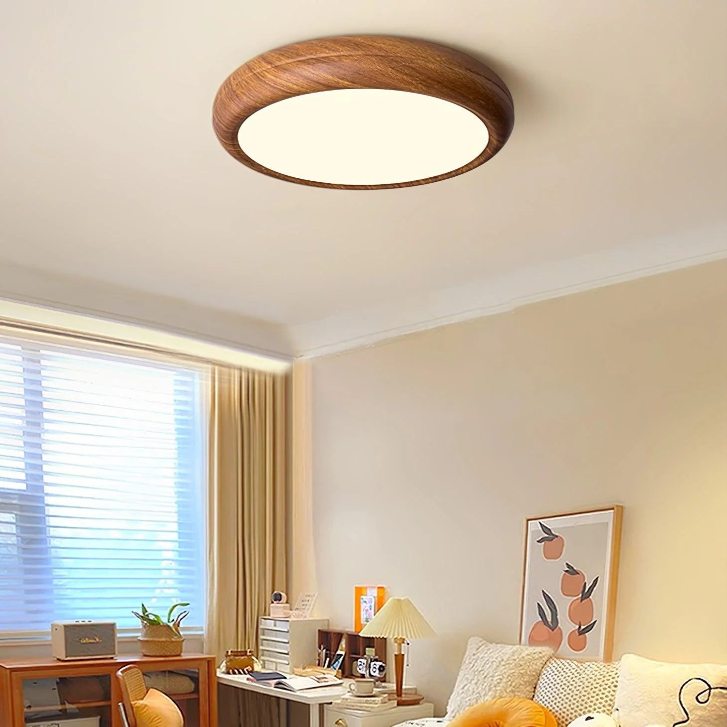 Wood Grain Round Ceiling Lamp - Modern Farmhouse Pendant Light with Natural Wood Finish - Perfect for Living Room, Bedroom, or Dining Room Lighting