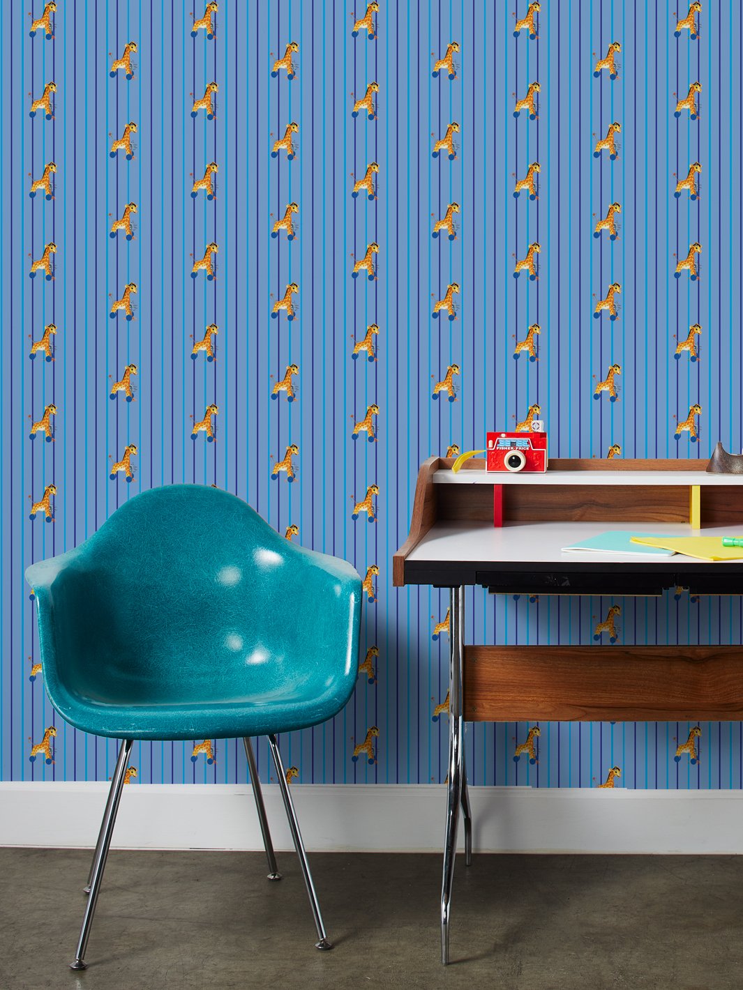 Fisher Price™ Denim 'Jingle Giraffe Stripe' Wallpaper - Playful Nursery Wall Decor for Baby Rooms & Kids Bedrooms