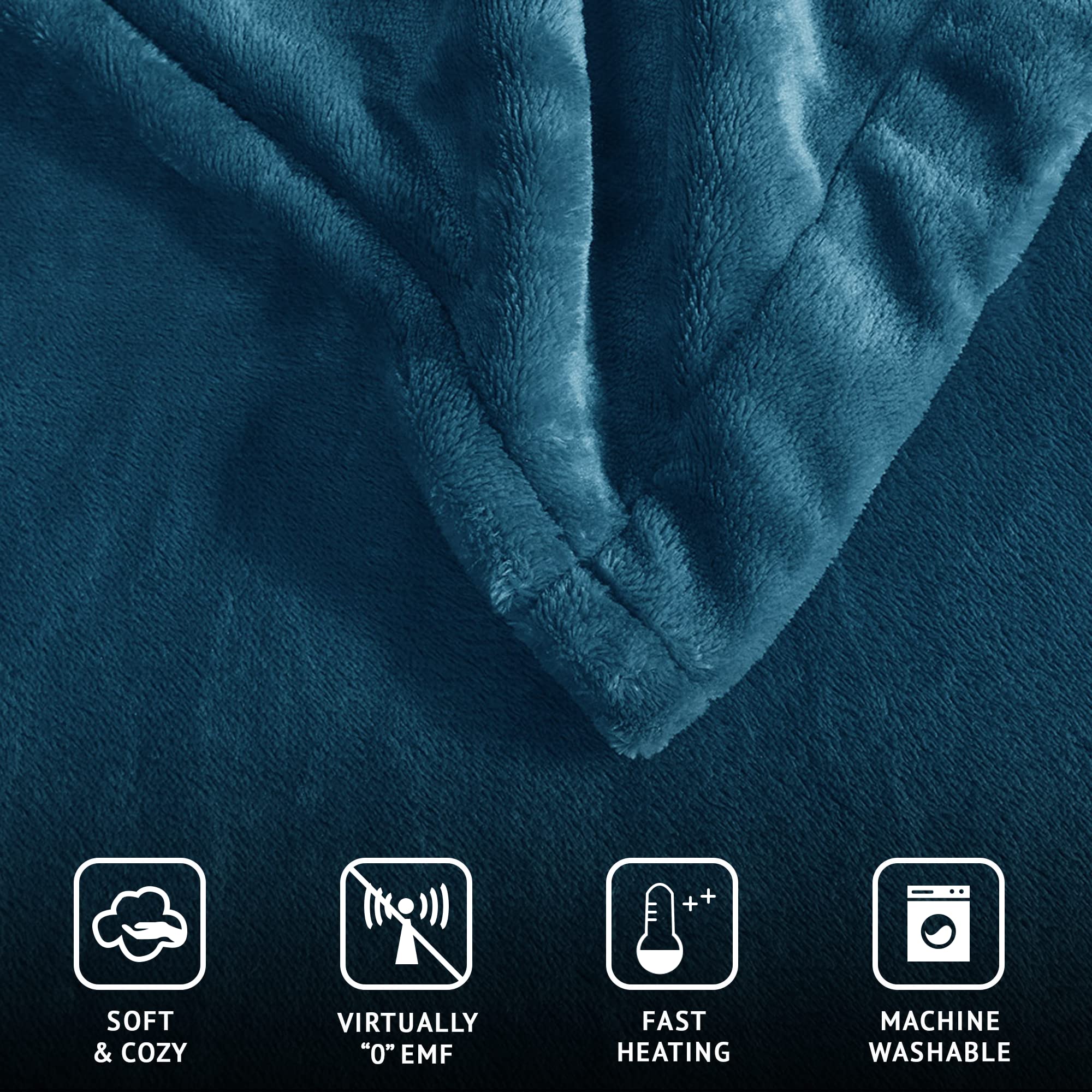 Beautyrest Fast Heating Electric Blanket with Auto Shut Off - Zero EMF, Multi-Heat Settings, UL Certified - Teal King Size (90