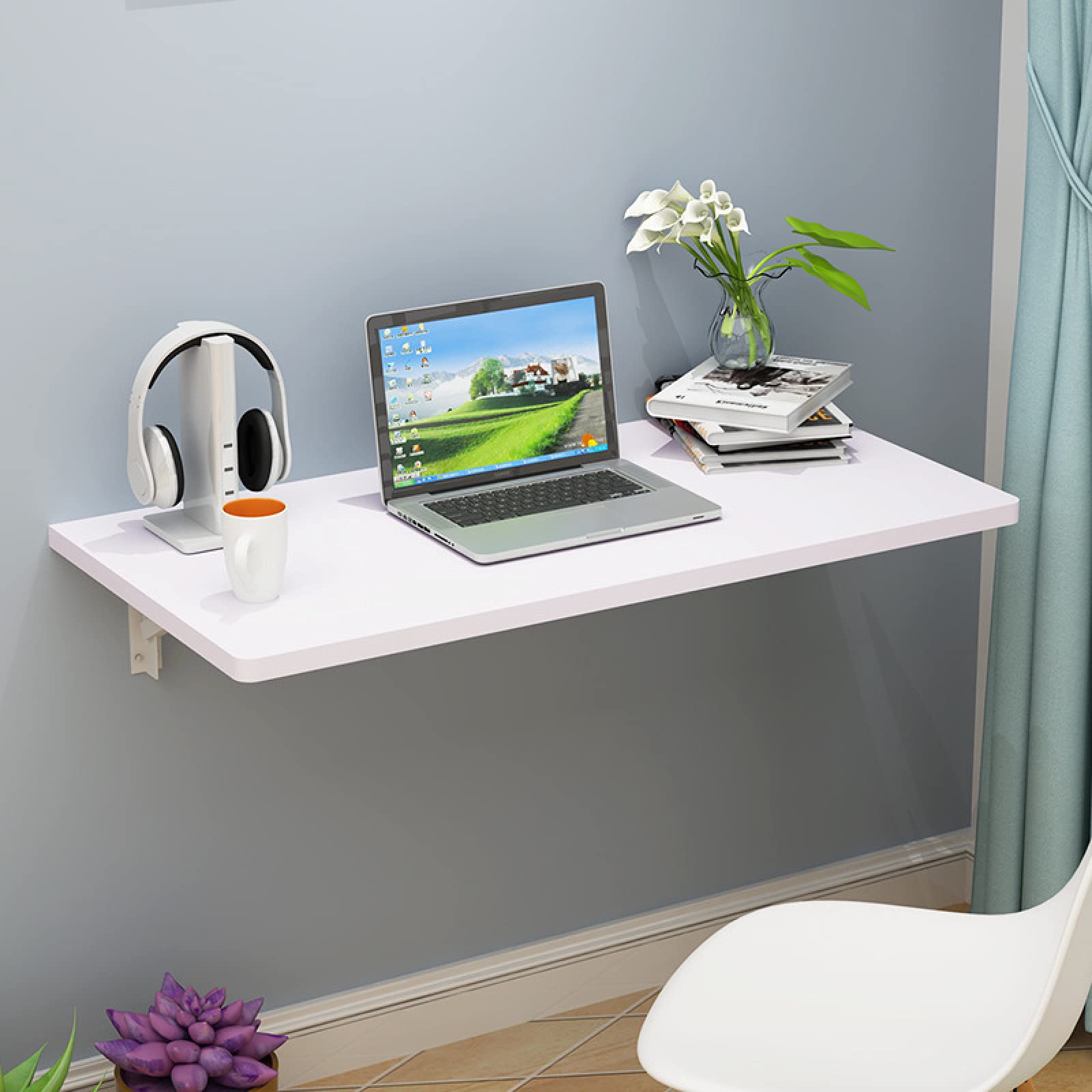 Wall Mounted Fold Down Desk - Space Saving Drop Leaf Dining Table, Small Wooden Desk for Laundry Room, Kitchen, Study, Bar (60x40cm) | Perfect for Apartments, Tiny Homes & Small Spaces