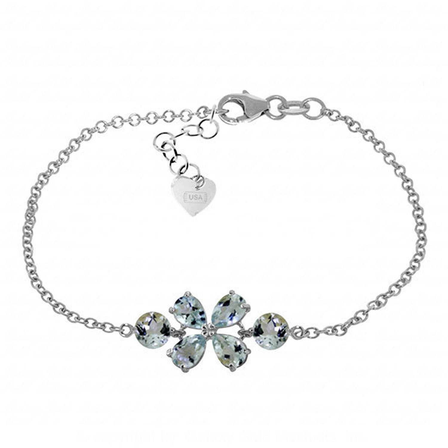 14K Solid White Gold Bracelet with 3.15 Carat Natural Aquamarine - Galaxy Gold GG Elegant Jewelry for Women, Perfect for Weddings, Anniversaries & Special Occasions