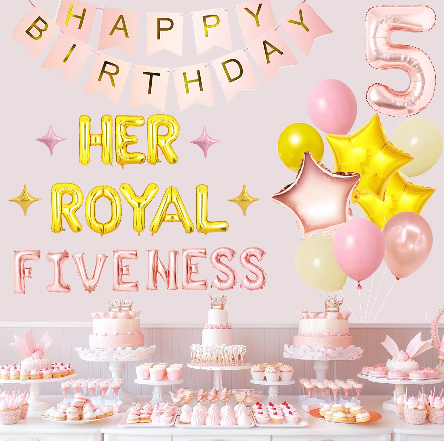 Her Royal Fiveness 5th Birthday Party Decorations for Girls - Princess Theme Party Supplies, Balloons, Banner & Backdrop - Perfect for 5 Year Old Birthday Celebrations & Special Occasions