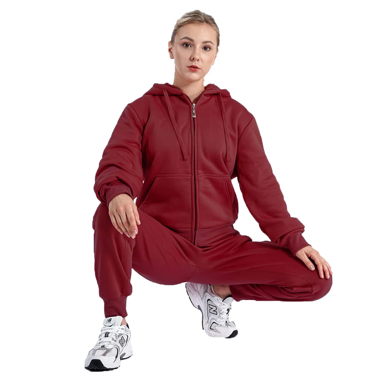 Women's 2-Piece Fleece Sherpa Lined Hoodie & Sweatpants Set - Warm Winter Jogging Suit for Running, Yoga & Lounge Wear - Cozy Tracksuit Outfit for Women
