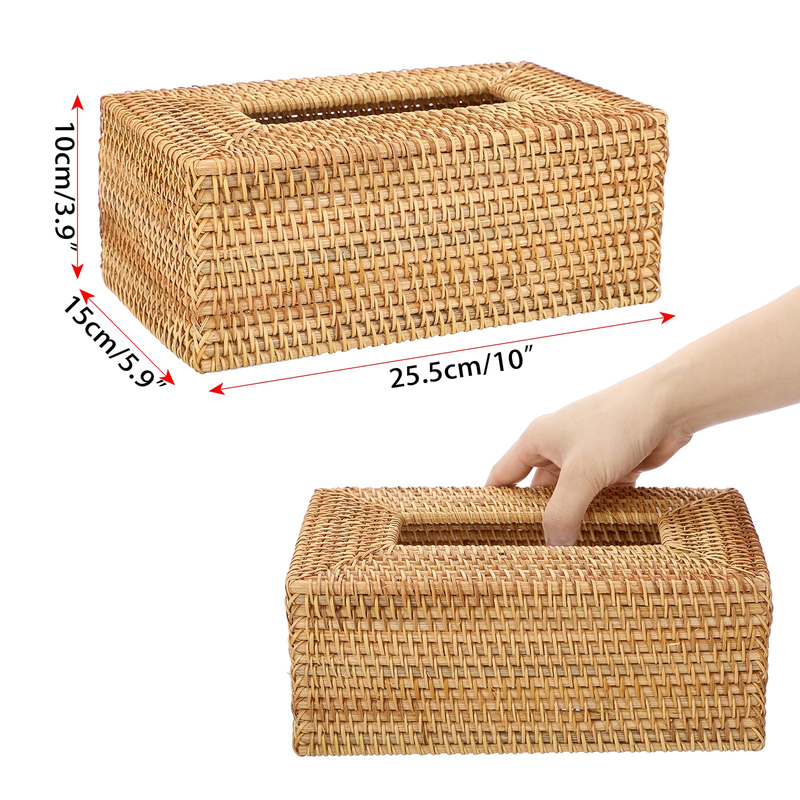 Rattan Tissue Box Cover - Decorative Wicker Rectangle Tissue Holder for Bathroom, Living Room, Kitchen & Office - Yellow | Perfect for Home Decor & Table Organization