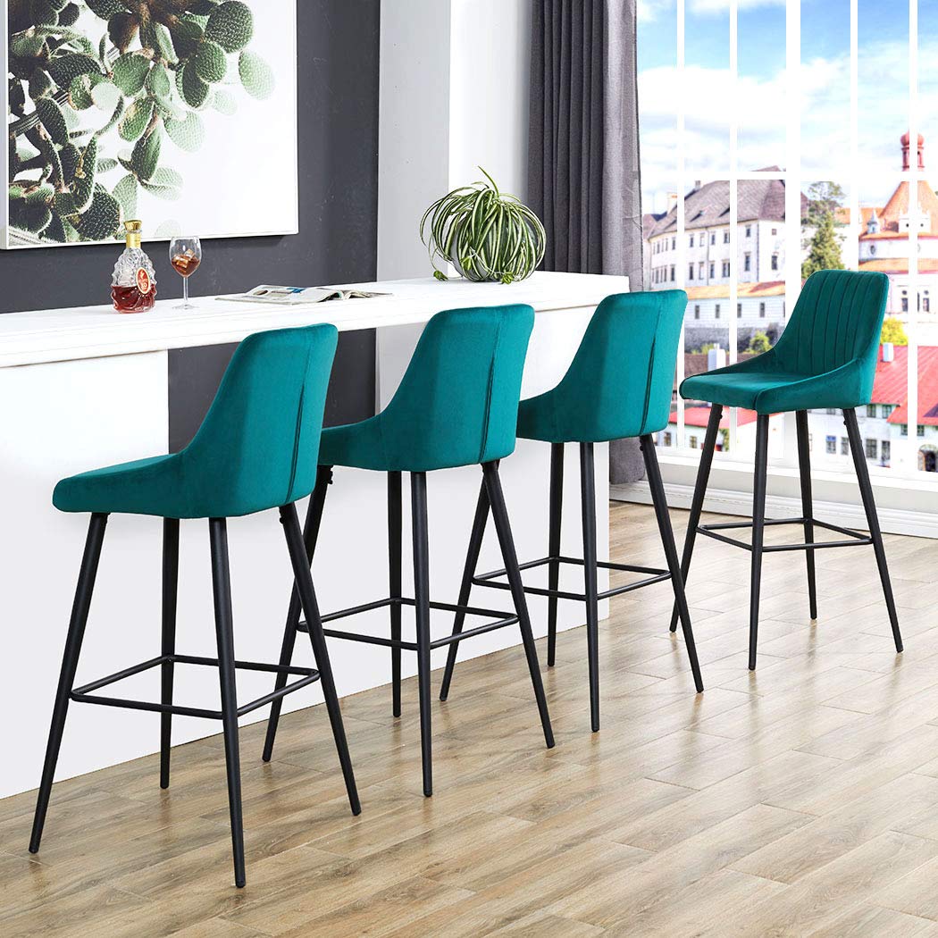 DUHOME Modern Velvet Upholstered Bar Stools with Back - Set of 2 Elegant Kitchen Counter Stools, Green Bar Chairs for Living Room, Bar & Dining Area - Perfect for Breakfast Nook, Home Bar & Kitchen Island