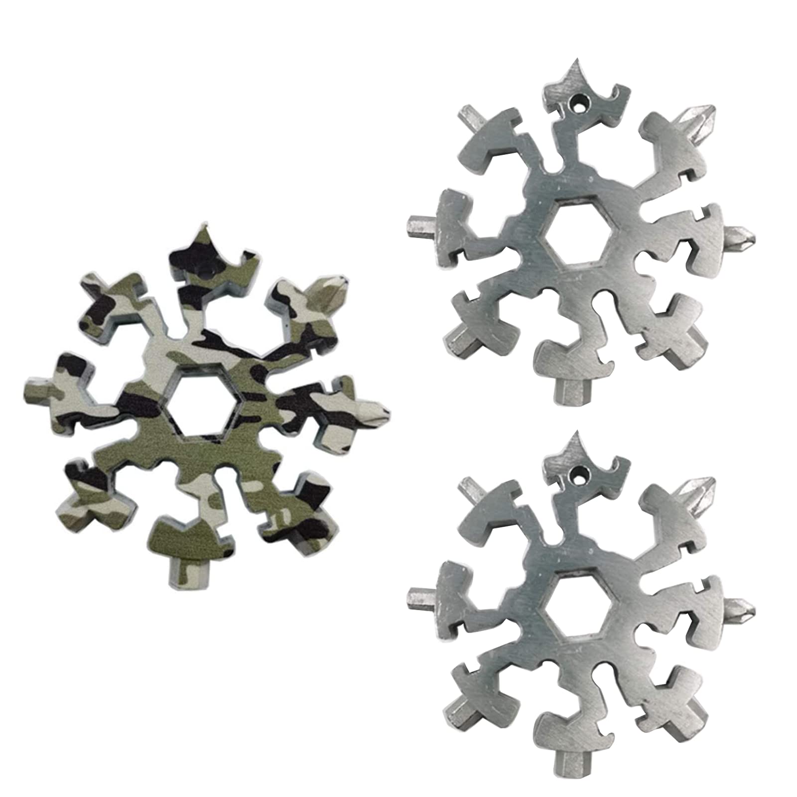 3 Pack 20-in-1 Stainless Steel Snowflake Multitool with Bottle Opener, Flat & Phillips Screwdrivers, Wrench - Perfect for Camping, Hiking, Emergency Kits & Everyday Carry (EDC)