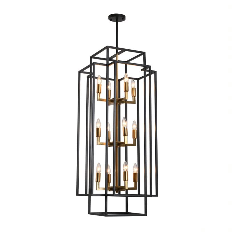 FivesStrip 8-Light Black Wrought Iron Tiered Chandelier - 42 Inch Hanging Pendant Light Fixture for Dining Room, Foyer, Entryway | Elegant Farmhouse & Rustic Decor Lighting for Home & Restaurant