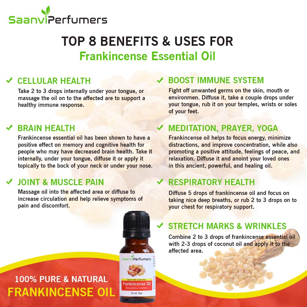 Saanvi Perfumers Frankincense Essential Oil (15ML) - 100% Pure Natural, Therapeutic Grade for Aromatherapy, Skin Care, Acne Treatment & Hair Growth - Perfect for Diffusers, Massage & DIY Beauty Products