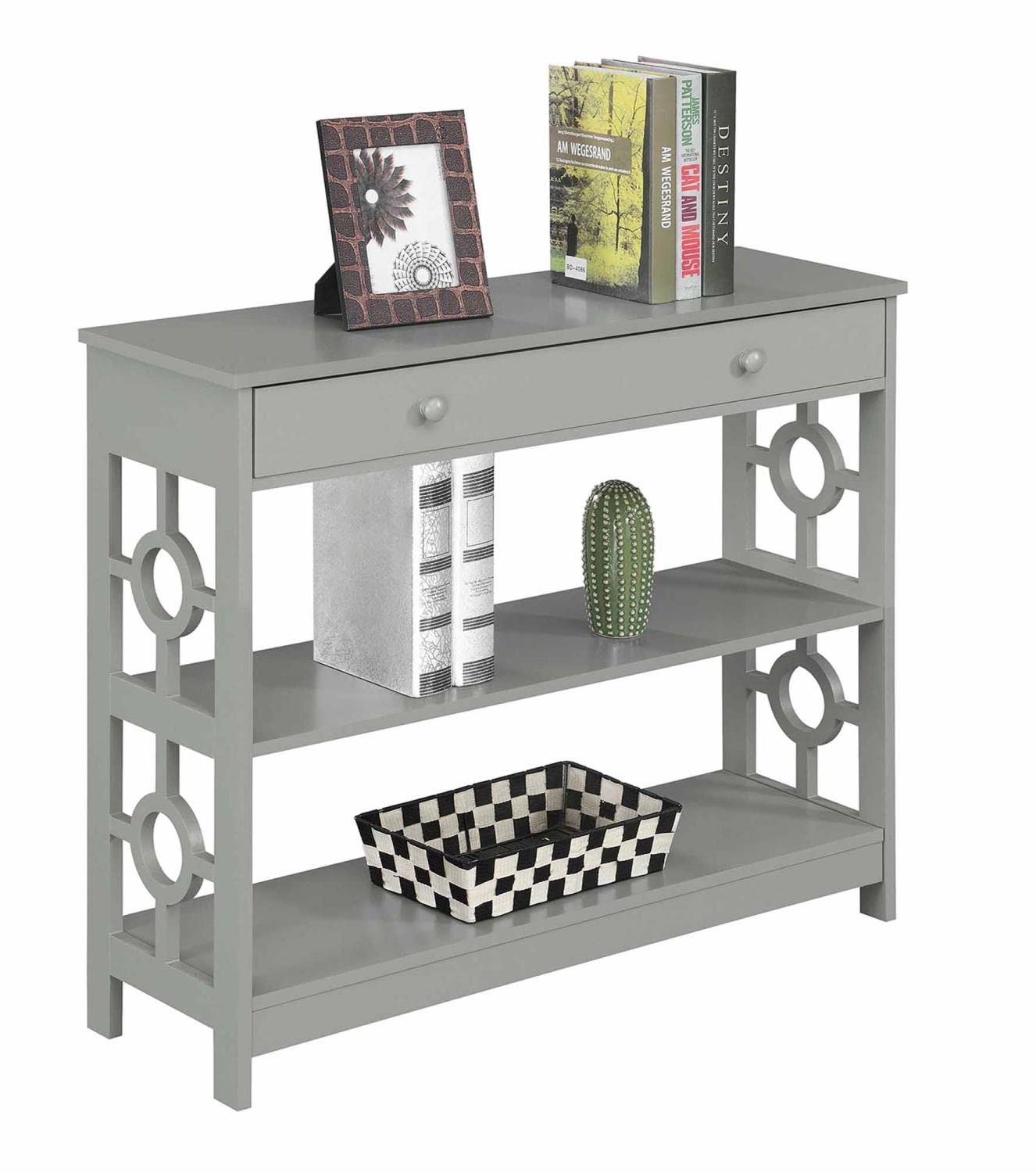 Convenience Concepts Ring 1-Drawer Console Table with Shelves - Modern Gray Entryway Table for Living Room, Hallway & Small Space Organization