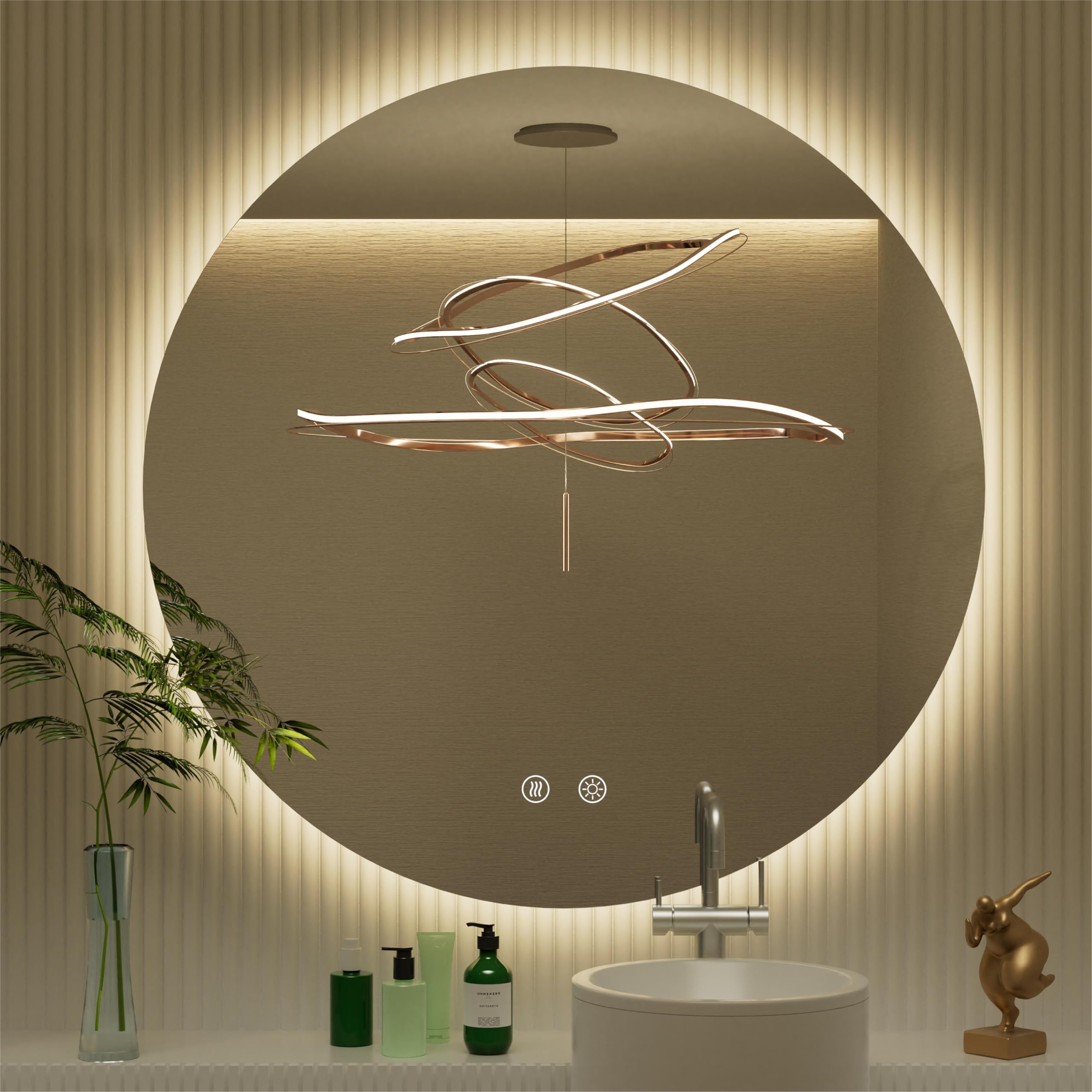 32 Inch Round LED Bathroom Mirror with Dimmable Backlit Lights - Anti-Fog, Touch Control, 3000K/4500K/6000K Color Temperature - Perfect for Vanity Makeup & Modern Bathroom Decor