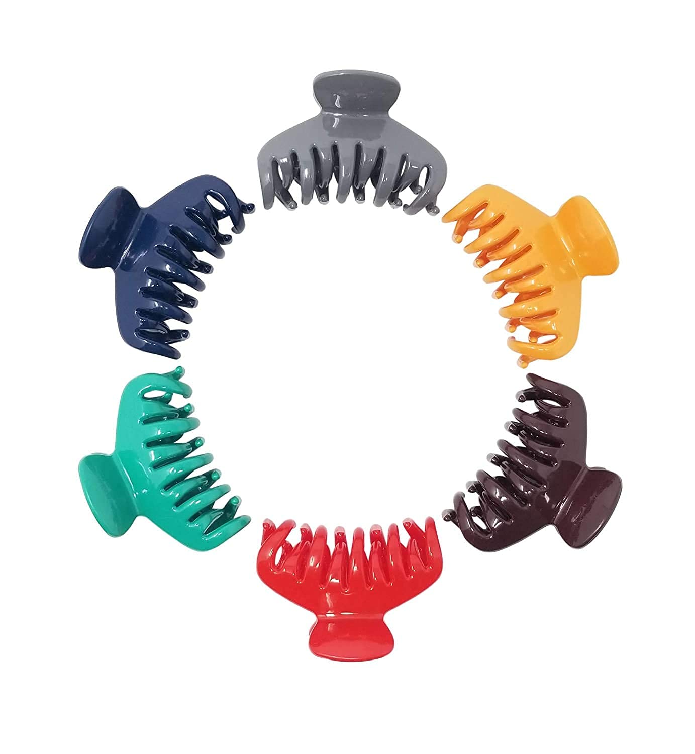 Trendy Club 6 PCS Non-Slip Hair Claw Clips for Women & Girls - Bright Color Jaw Clamps for Thin & Thick Hair - Hair Styling Accessories for Ponytail, Bun & Updo Hairstyles (6 Pcs Random Colors)