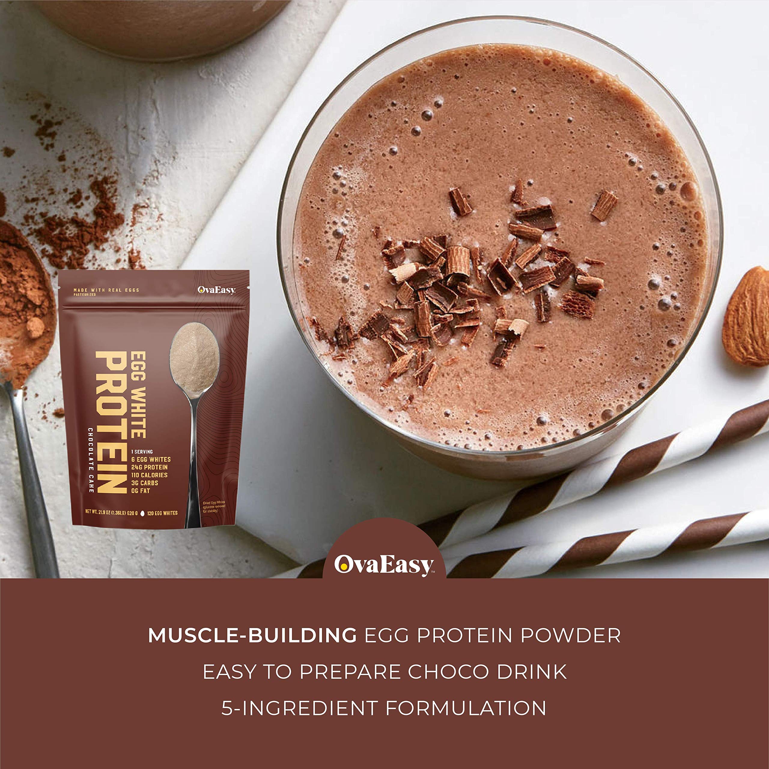OvaEasy All-Natural Egg White Protein Powder - Chocolate Flavor | High Protein Supplement for Baking, Smoothies & Fitness Nutrition