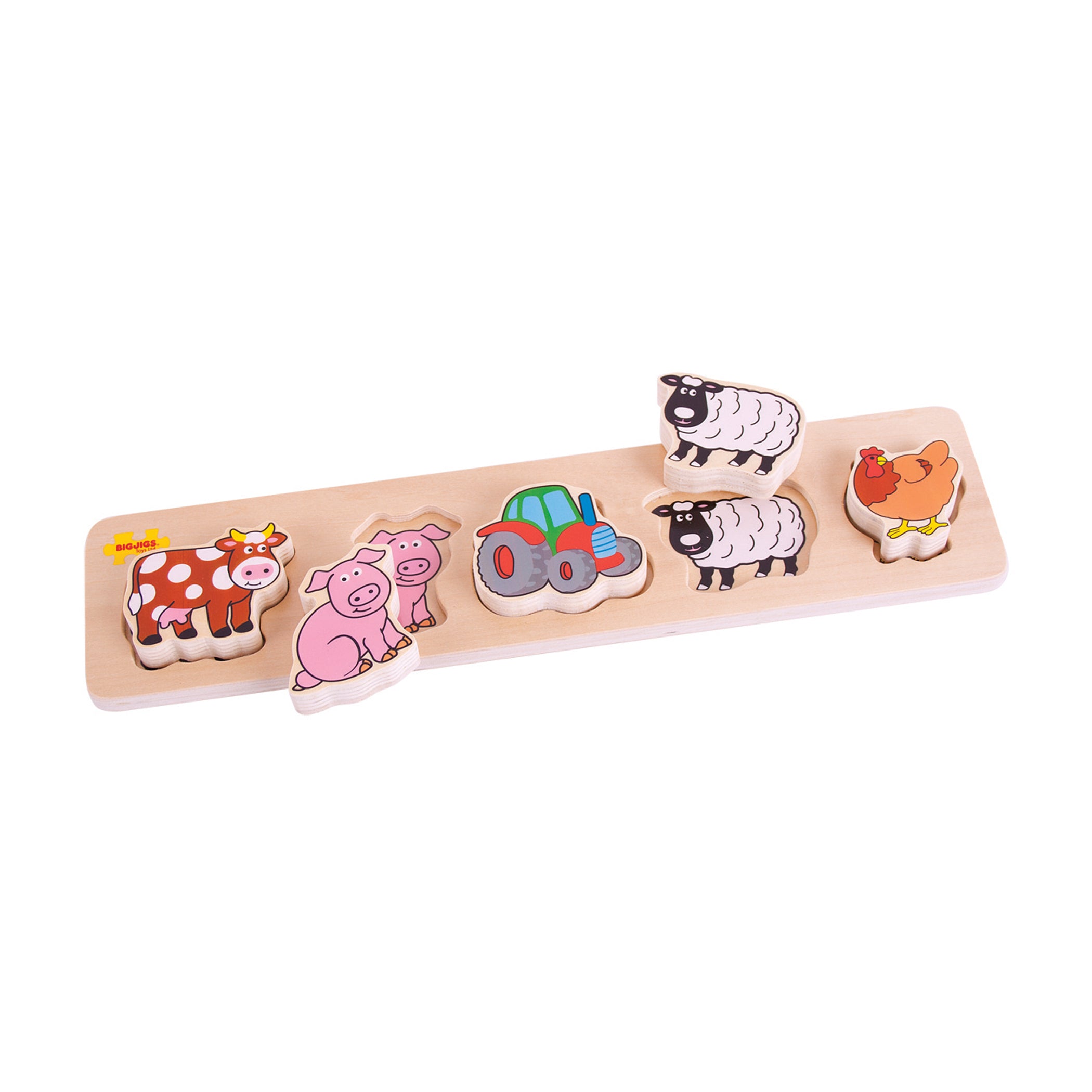 Bigjigs Toys Chunky Lift & Match Farm Puzzle - Wooden Animal Puzzle for Toddlers 1-3 Years - Educational Montessori Learning Toy for Kids - Perfect for Farm-Themed Playrooms & Preschool Classrooms