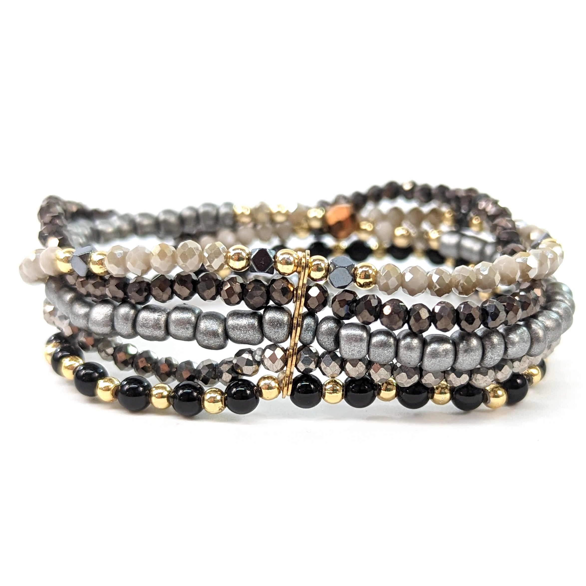 Elegant Multi Strand Silver & Black Beaded Bracelet for Women - Perfect for Casual Wear, Office, and Evening Outfits