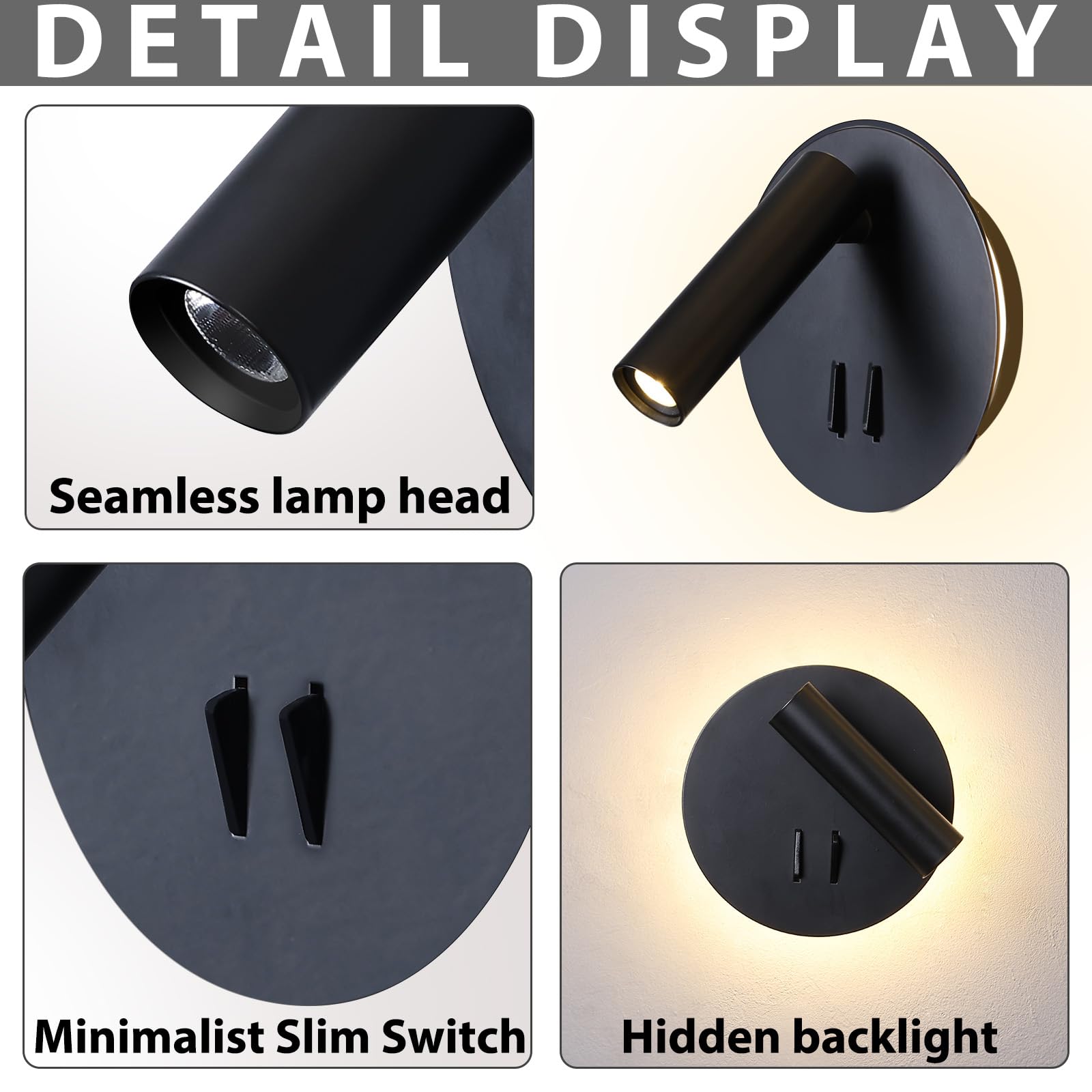 ZEROUNO Hardwired Wall Sconce Lights with Switch - Black LED Wall Mounted Reading Lights for Bedroom, Living Room & Office - Perfect Bedside Lamps for Night Reading and Ambient Lighting