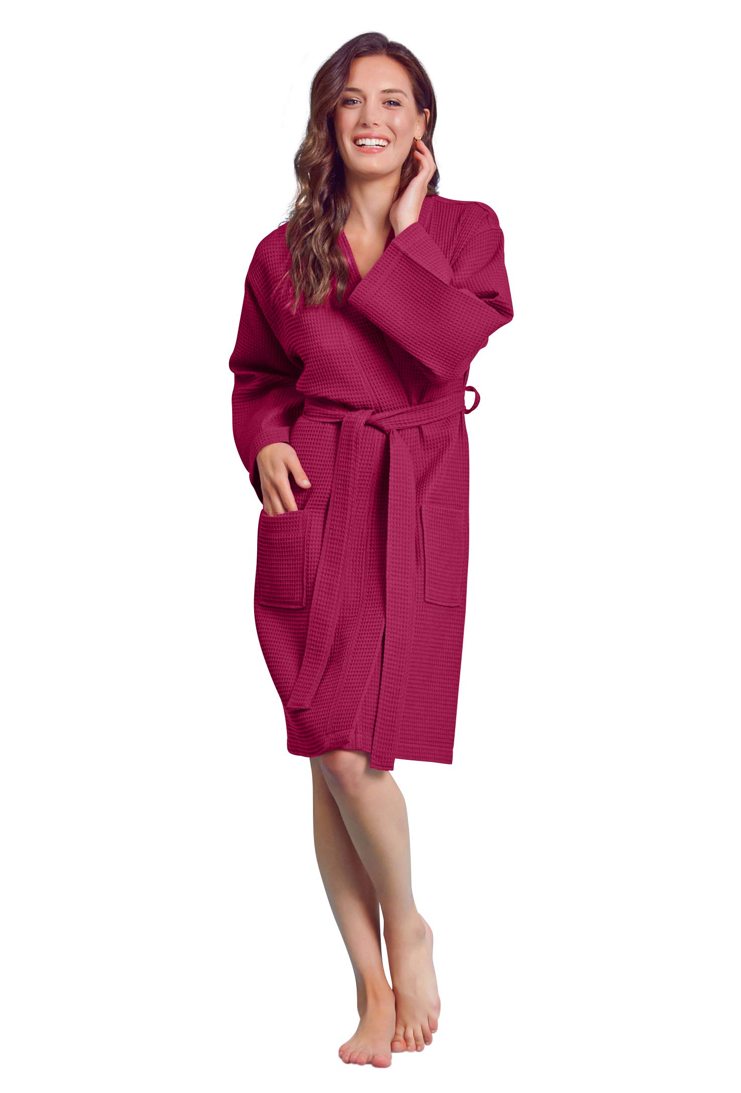 Soft Touch Linen Personalized Waffle Robe with Custom Embroidery - Women's Lightweight Cotton Polyester Blend Bathrobe for Spa, Home Relaxation & Gift Giving