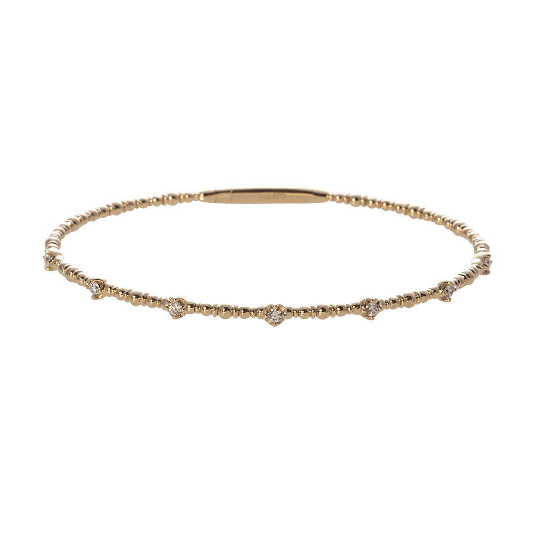 14K Yellow Gold Diamond Beaded Flexible Bangle Bracelet - 7 Station Elegant Jewelry for Women, Perfect for Weddings, Parties & Special Occasions