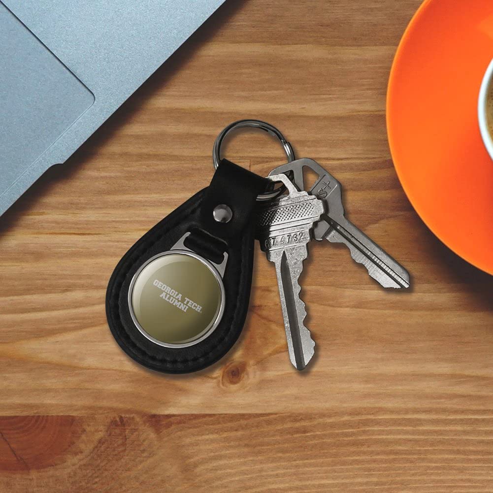 Georgia Tech Alumni Keychain - Genuine Black Leather Key Ring for Graduates & Fans - Perfect for Gifts, School Pride & Everyday Carry