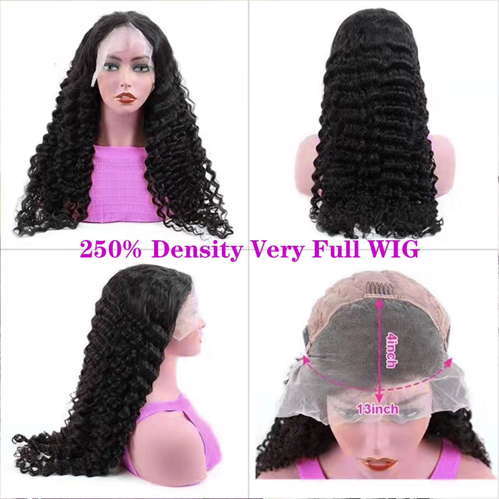 250% Density 13x4 Deep Wave Lace Front Human Hair Wig - Brazilian Virgin Hair Glueless Pre-Plucked with Baby Hair for Black Women | Perfect for Daily Wear, Parties & Special Occasions