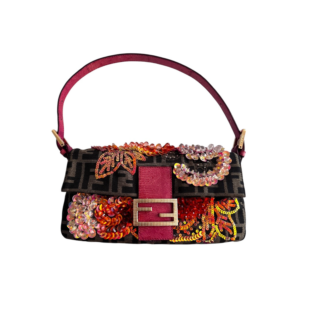 Vintage Fendi Embroidered Zucca Baguette Bag 2004 - Authentic Designer Shoulder Purse for Women, Perfect for Parties & Evening Events
