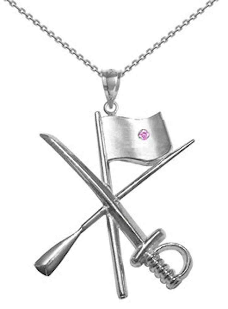 Color Guard Flag Rifle Saber Charm Necklace with Pink Sapphire - Perfect for Marching Band Performances, Color Guard Competitions & Gift Giving