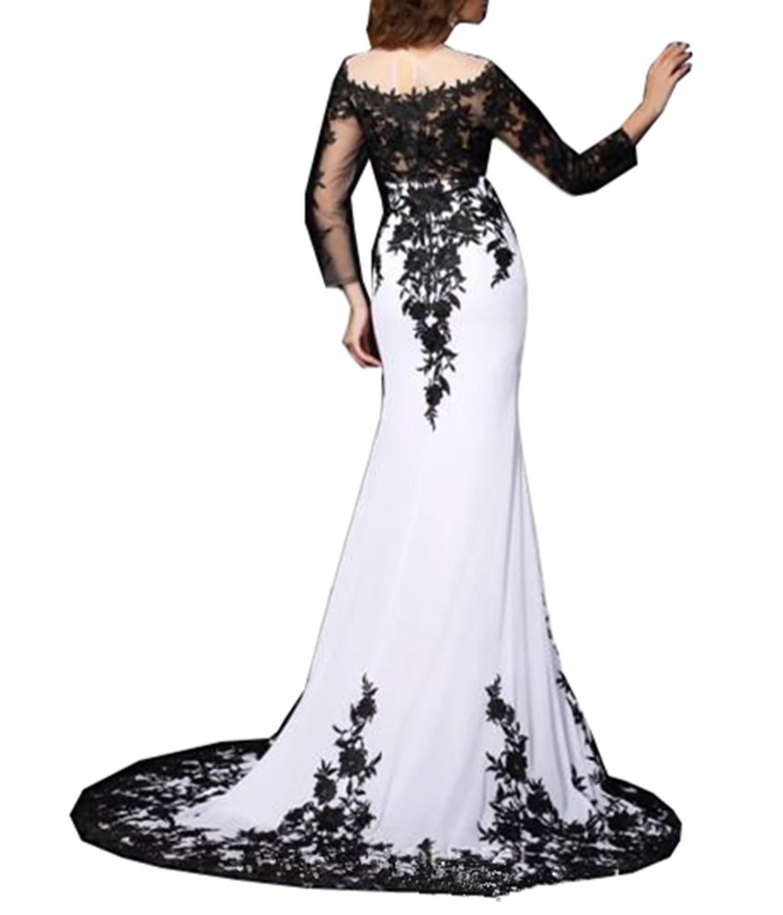 Emanni Women's Long Sleeve Bateau Neck Mermaid Evening Gown with Train - Elegant Formal Dress for Prom, Wedding, Gala & Special Occasions