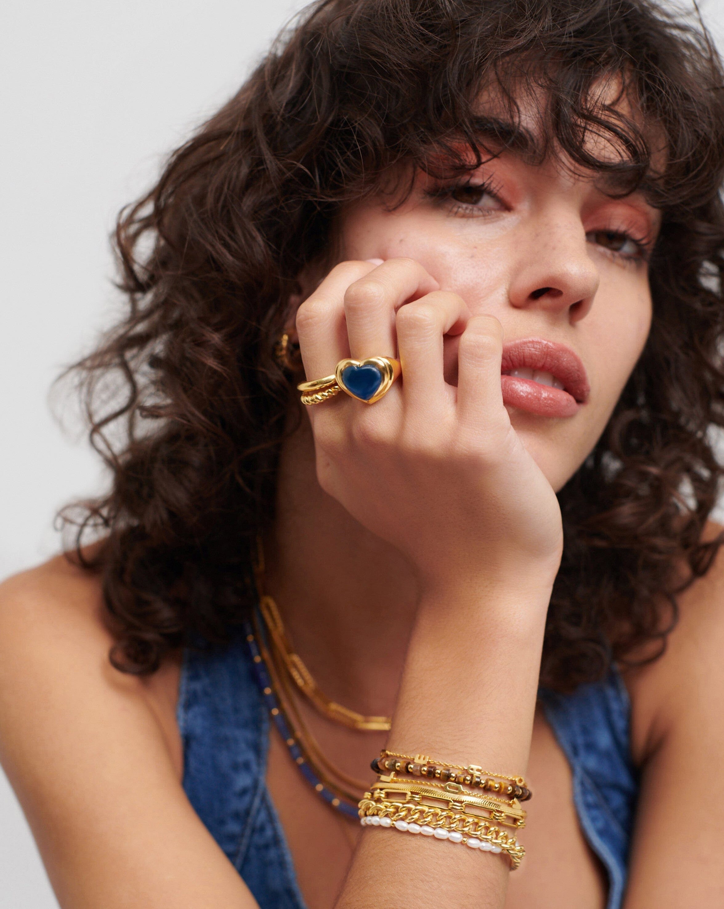 18k Gold Plated Blue Quartz Jelly Heart Gemstone Ring for Women - Elegant Fashion Jewelry Gift for Valentine's Day, Anniversary & Special Occasions