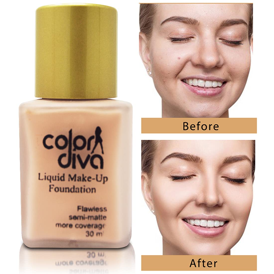 COLOR DIVA Liquid Makeup Foundation - Long Lasting Full Coverage Foundation for Flawless Skin | Perfect for Daily Wear, Special Occasions & Photography