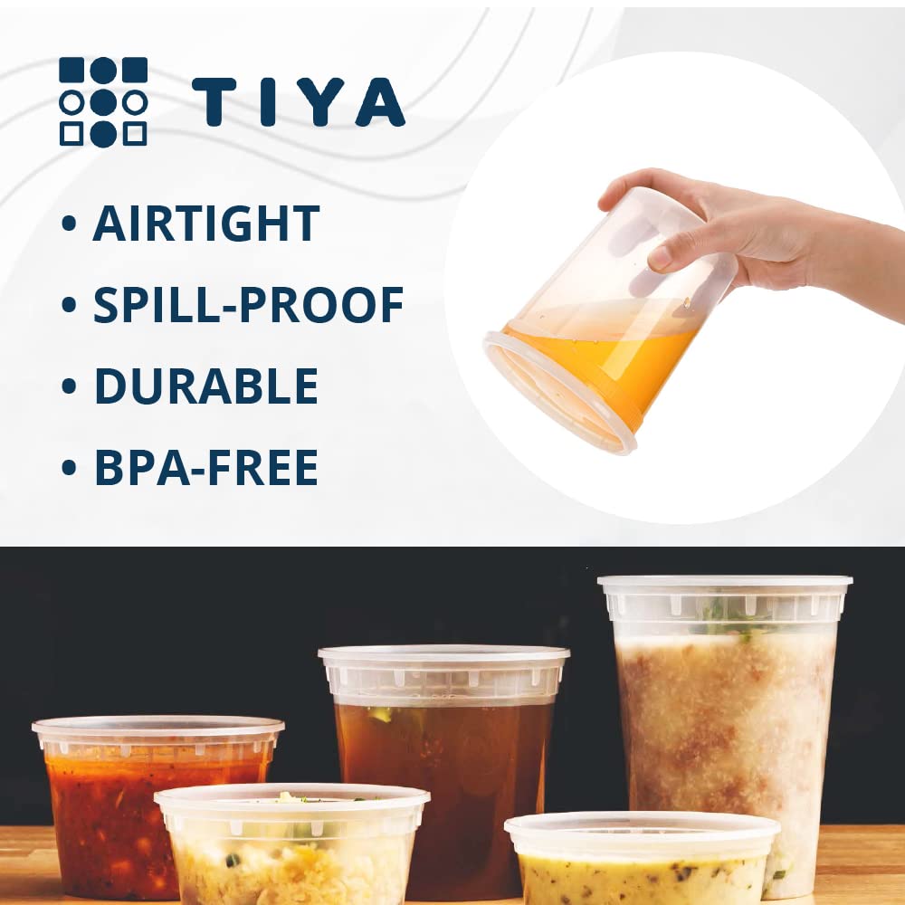 TIYA 32oz Takeout Food Containers Bulk 240 Pack with Lids - Reusable Plastic Food Storage Containers for Meal Prep, Soups & Leftovers - Microwave & Dishwasher Safe, Airtight Leak Proof - Perfect for Restaurants, Catering, Party Food Storage & Home Kitchen Organization