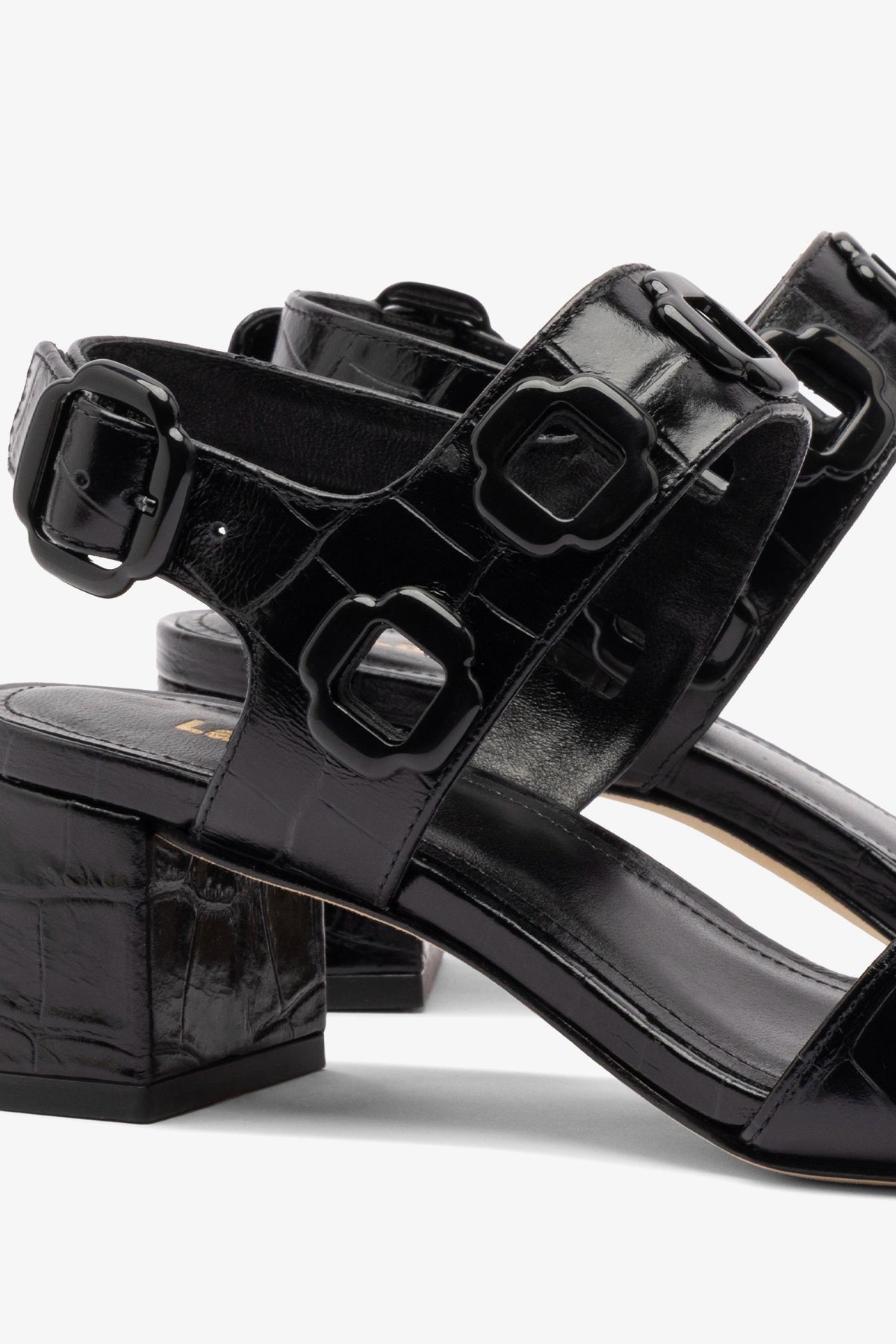 Milan Block Sandal Women's Black Crocodile Print Leather Platform Sandals - Comfortable Summer Shoes for Beach, Vacation & Casual Outings