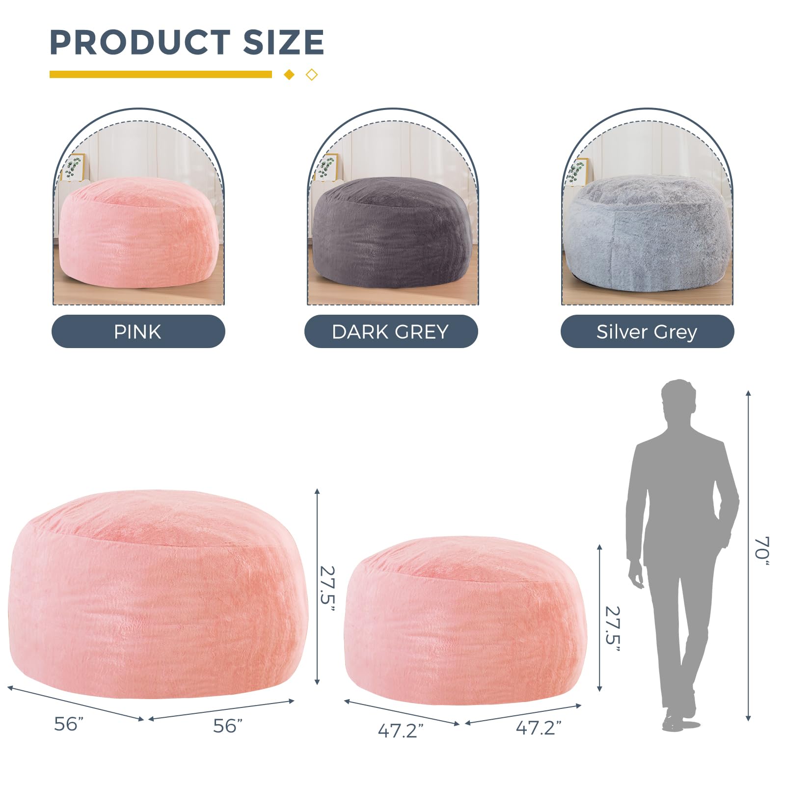 MAXYOYO Large Bean Bag Chair for Adults - Ultra Soft Fur Lazy Sofa with Premium Foam Filling for Living Room, Bedroom, Dorm | Comfy Pink Lounge Chair for Reading, Gaming & Relaxation
