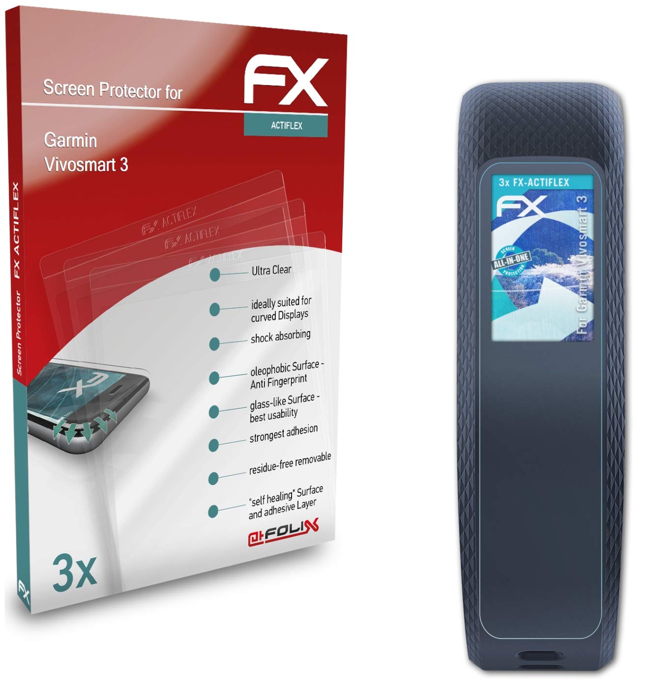 Garmin Vivosmart 3 Screen Protector - Ultra Clear Flexible FX Film (3-Pack) | Scratch-Resistant Protection for Fitness Tracking & Daily Use