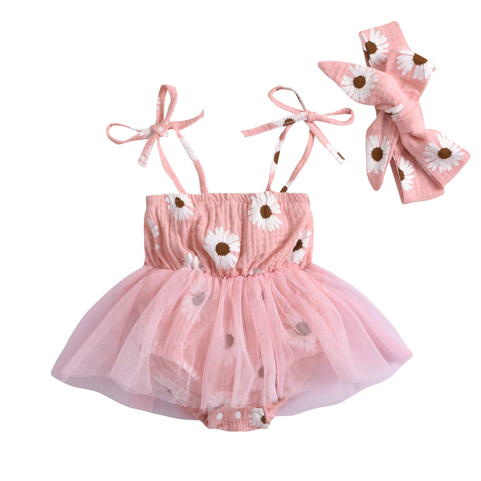 Floral Halter Sleeveless Romper Dress for Baby Girls | Newborn Summer Outfit with Headband | Perfect for Beach, Photo Shoots & Outdoor Play