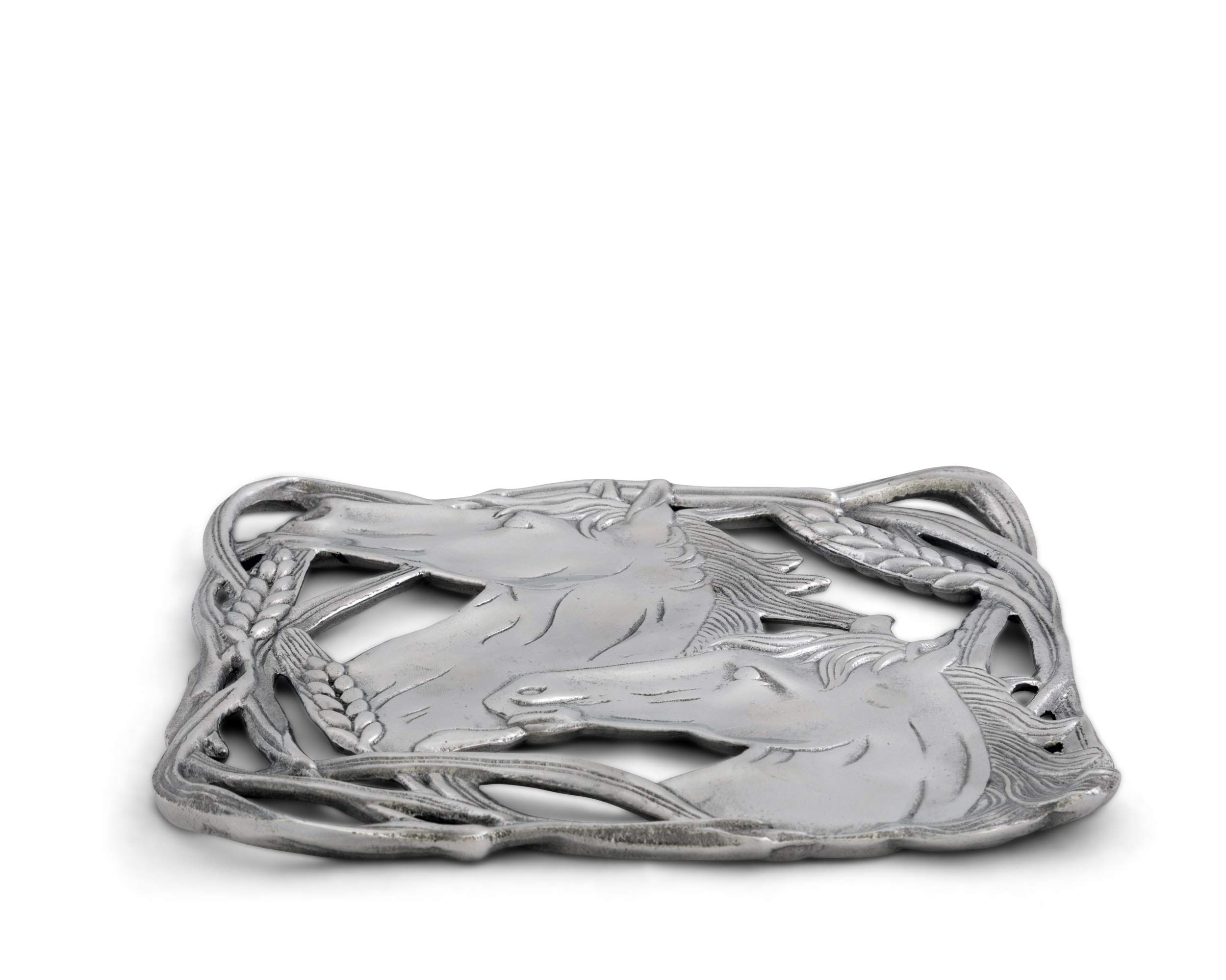 Arthur Court Designs 8-Inch Aluminum Horse with Wheat Trivet - Heat Resistant Hot Plate for Pans, Pots, Dishes & Teapots - Perfect for Kitchen, Dining Table & Holiday Serving